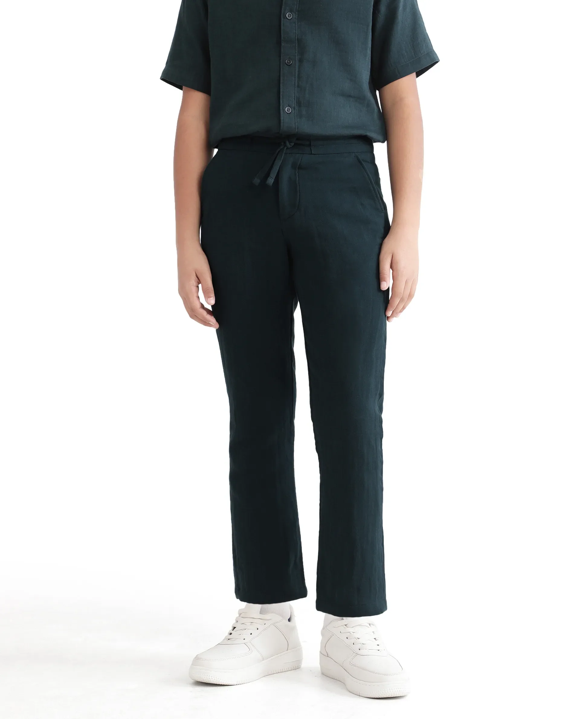Rare Ones Kids Pastor-K Teal Cotton Regular Fit Solid Trouser - Image 3