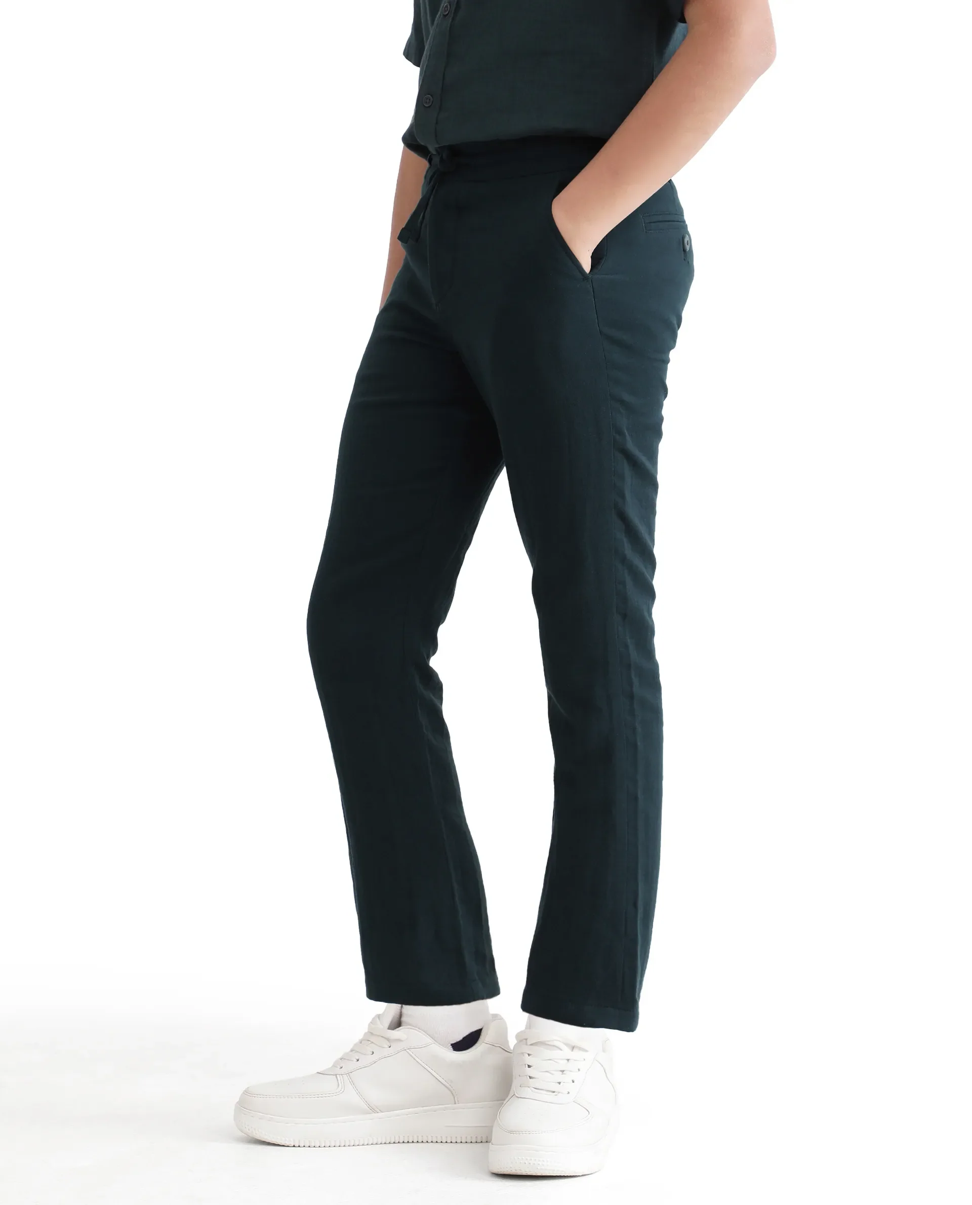 Rare Ones Kids Pastor-K Teal Cotton Regular Fit Solid Trouser - Image 6