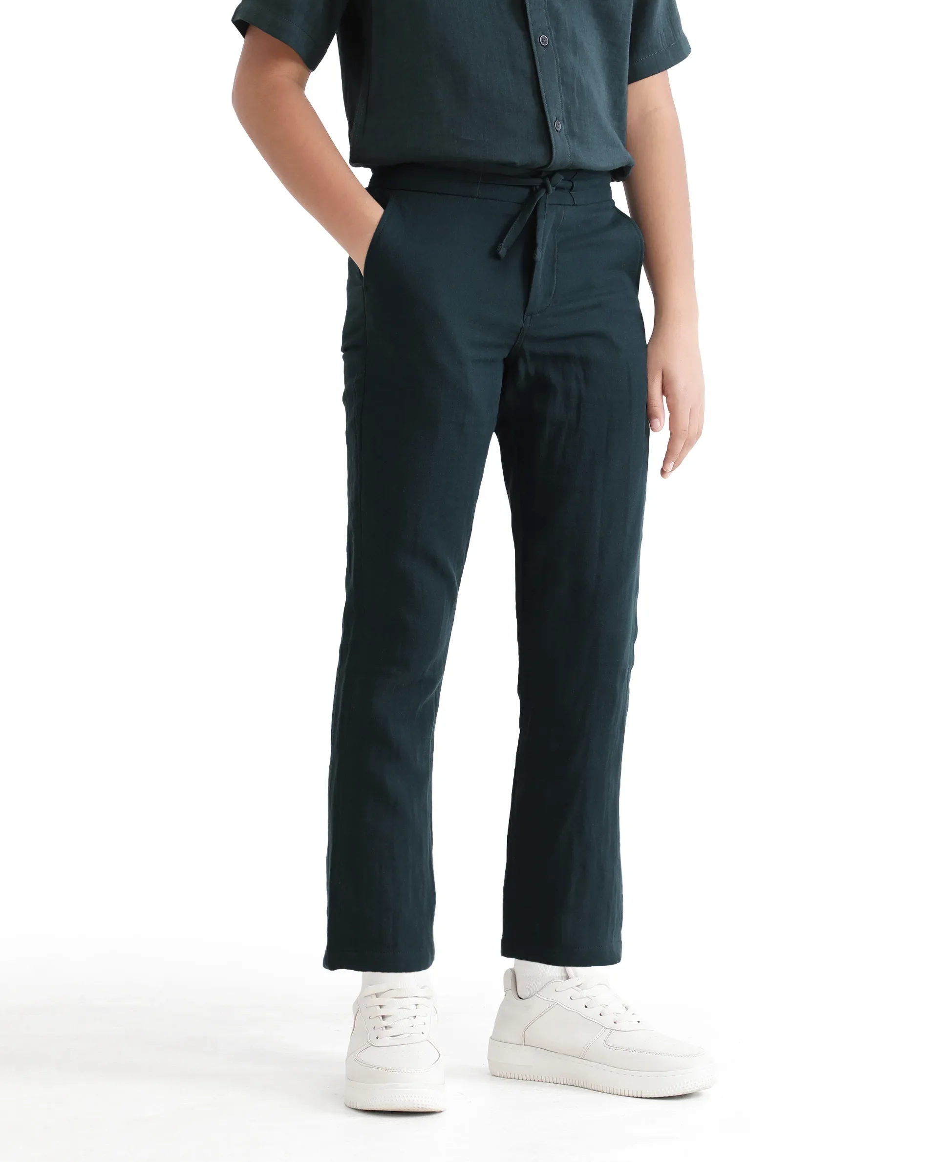 Rare Ones Kids Pastor-K Teal Cotton Regular Fit Solid Trouser - Image 7