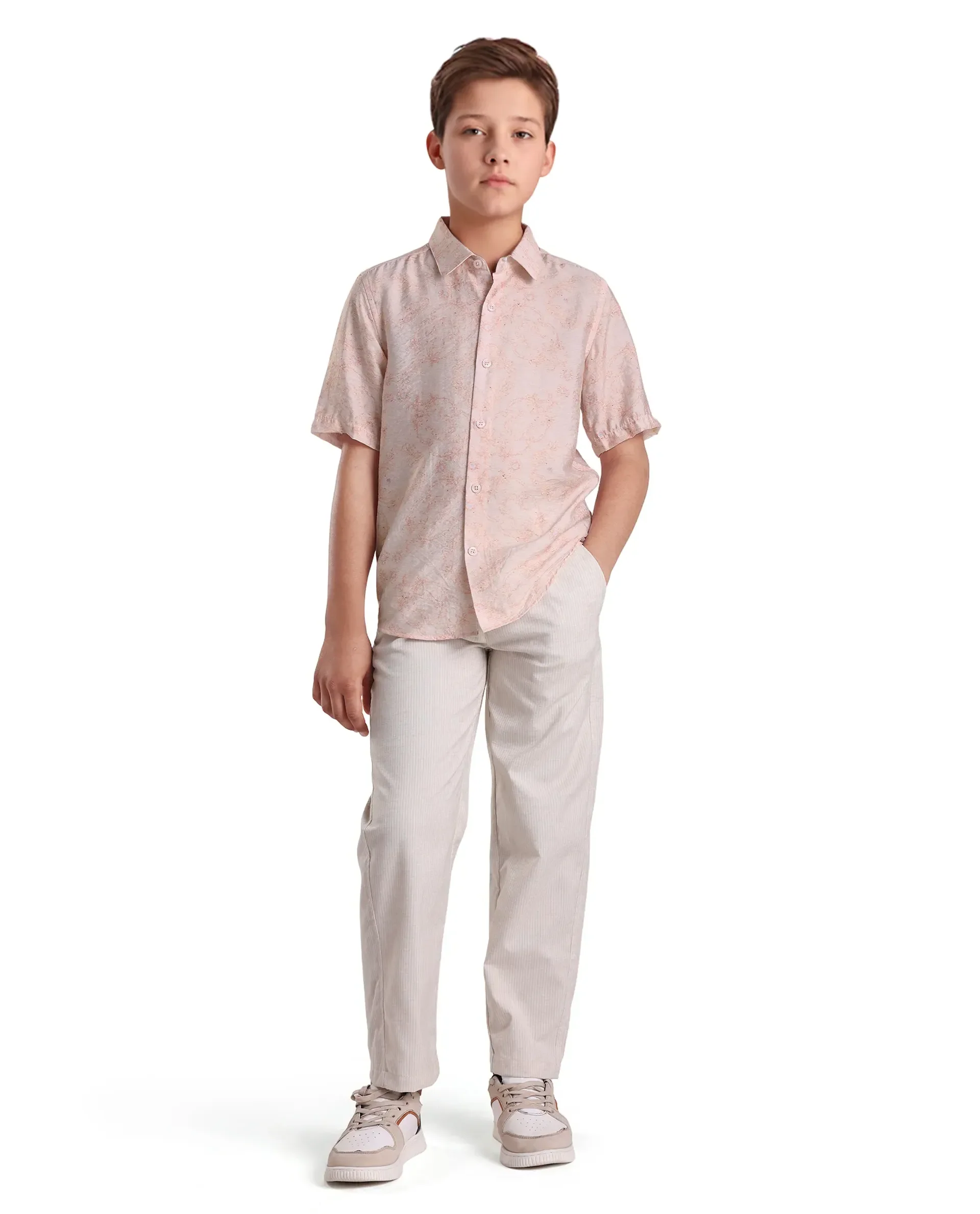 Rare Ones Kids Pel Dusky Pink Viscose Blend Printed Button Closure Regular Fit Shirt - Image 2