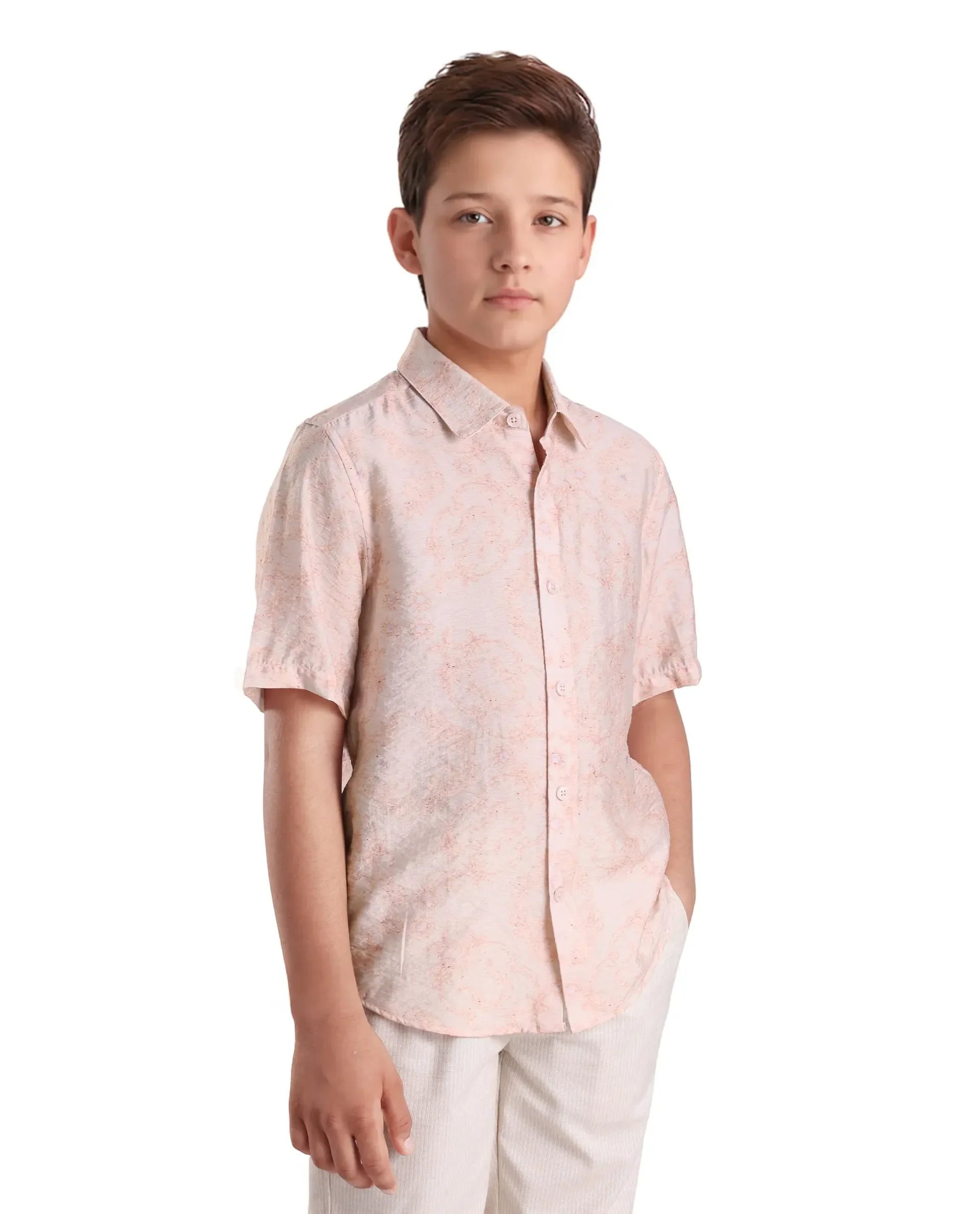 Rare Ones Kids Pel Dusky Pink Viscose Blend Printed Button Closure Regular Fit Shirt - Image 5
