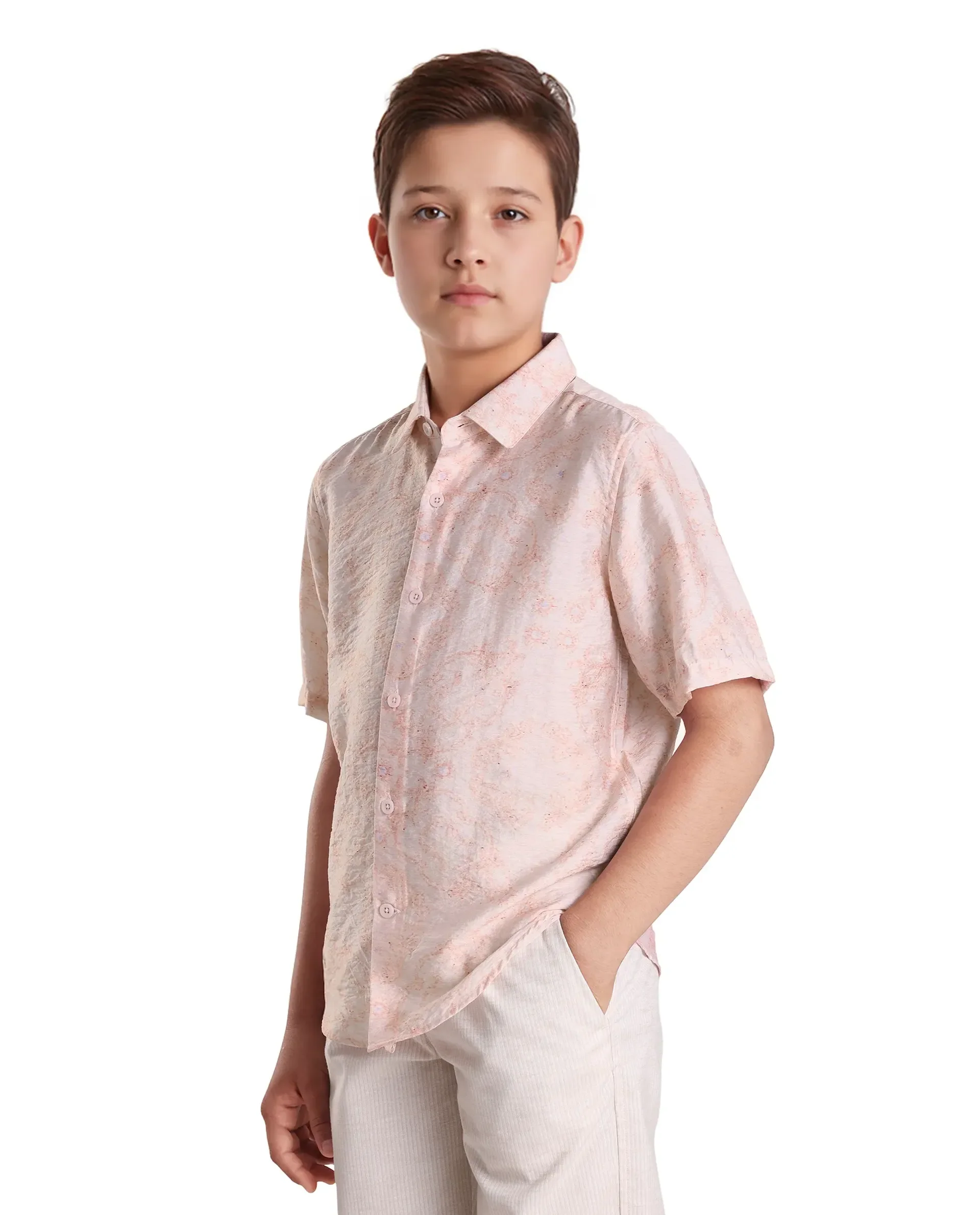 Rare Ones Kids Pel Dusky Pink Viscose Blend Printed Button Closure Regular Fit Shirt - Image 6