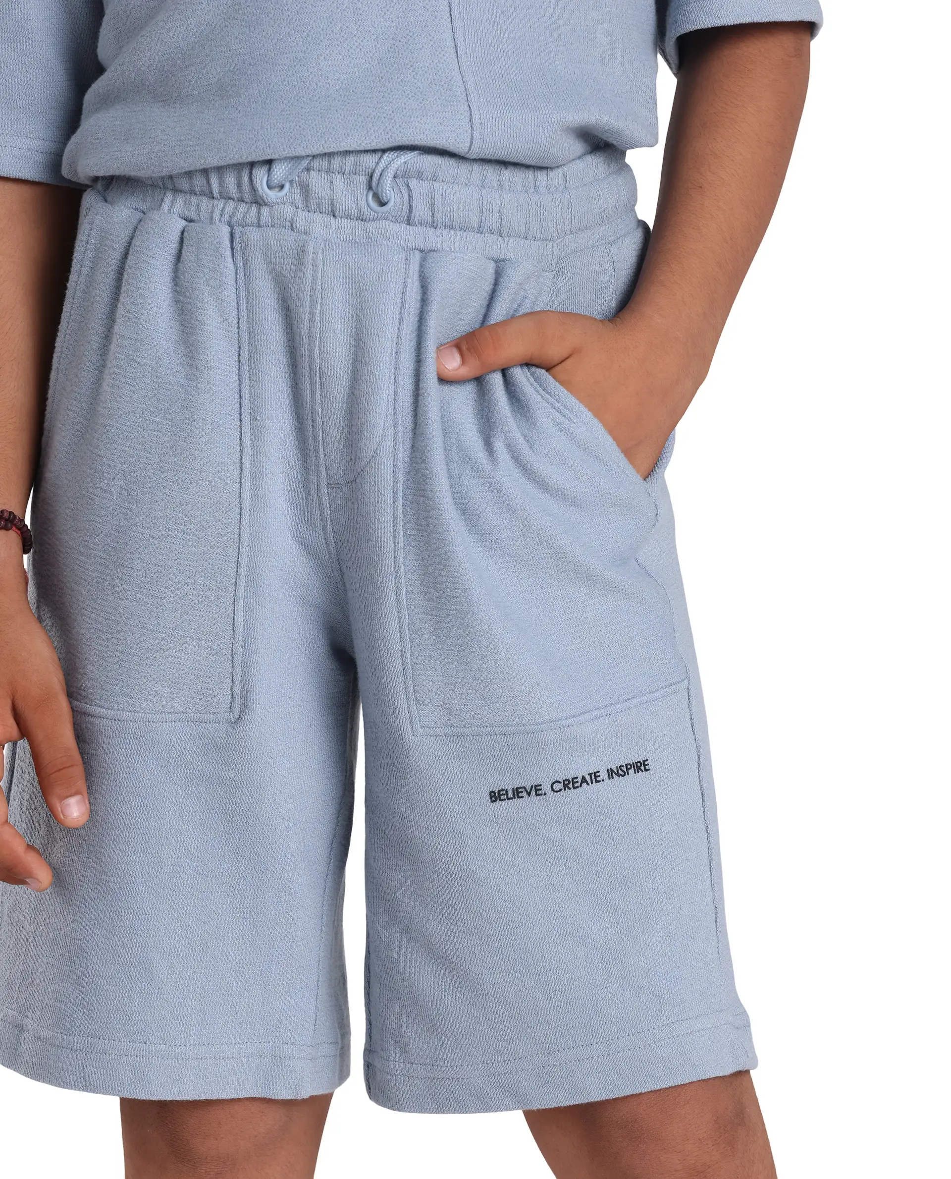 Rare Ones Kids Perg-B Dusky Blue Cotton Knee Length Print Shorts - Image 3