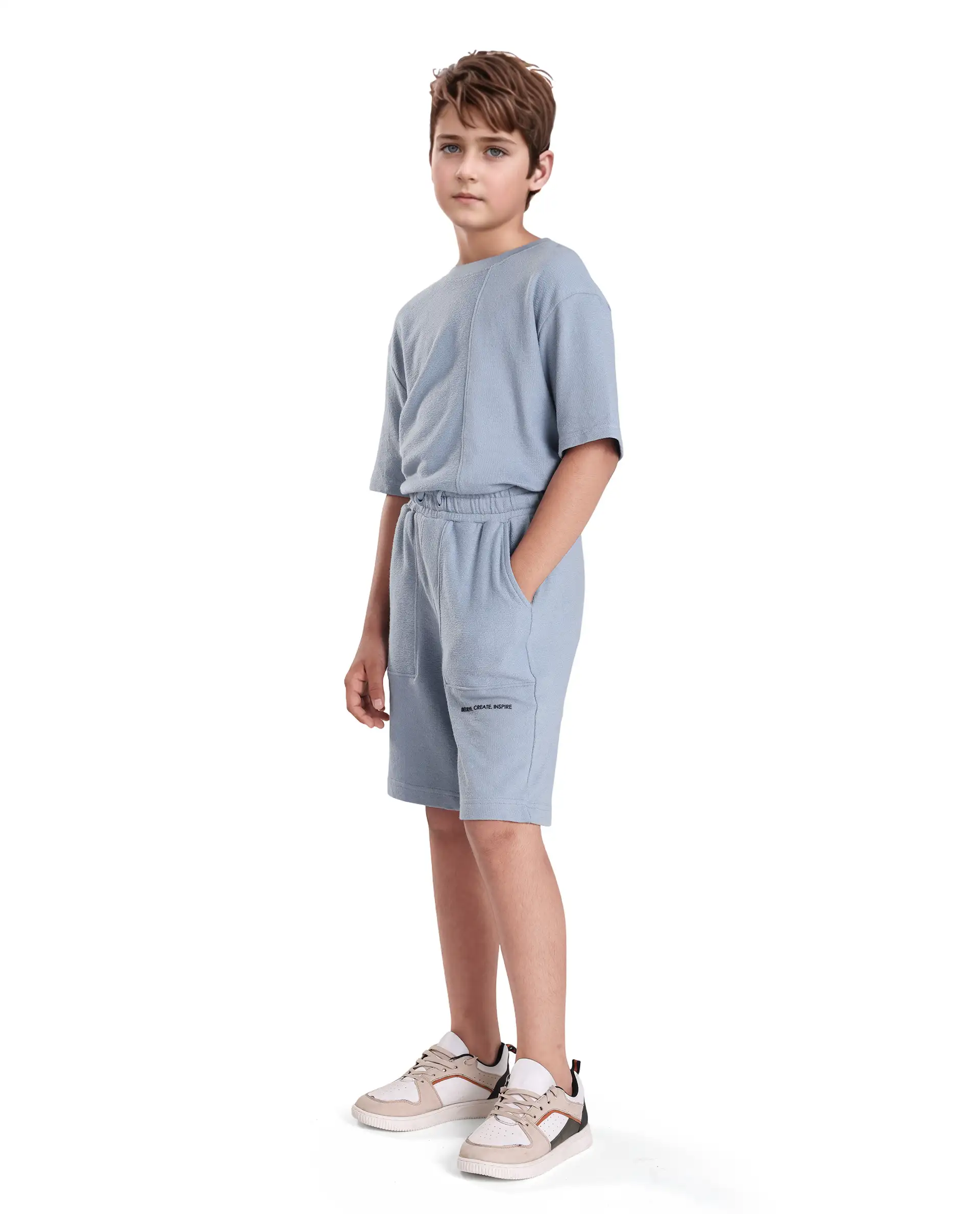 Rare Ones Kids Perg-B Dusky Blue Cotton Knee Length Print Shorts - Image 4