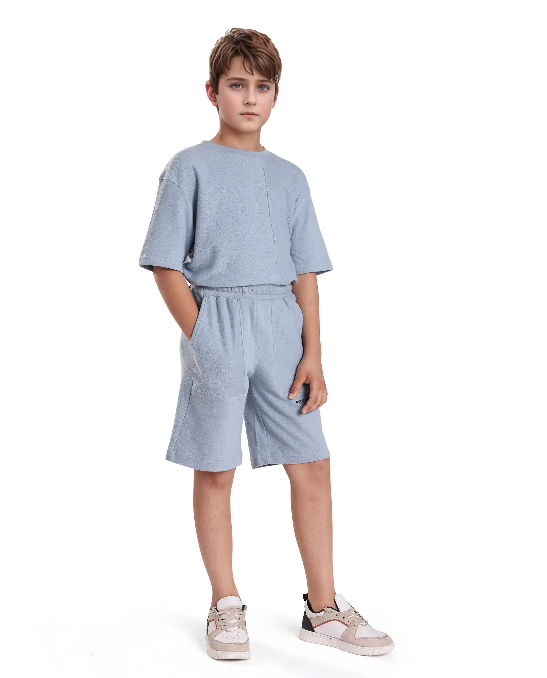 Rare Ones Kids Perg-B Dusky Blue Cotton Knee Length Print Shorts - Image 5