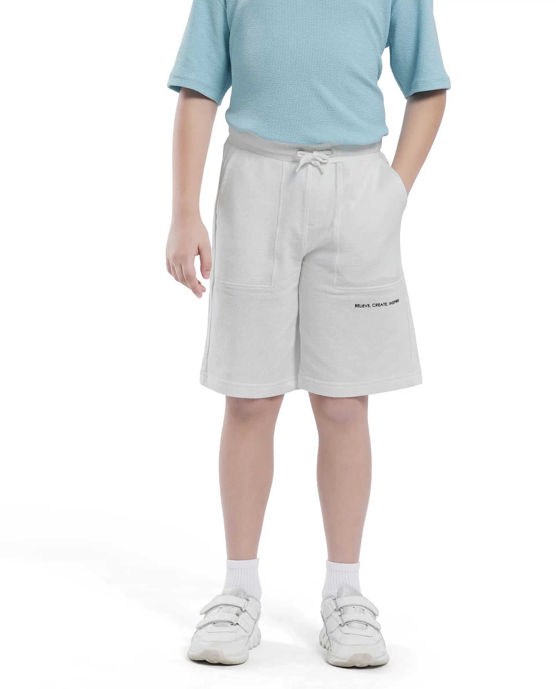 Rare Ones Kids Perg-B White Cotton Kneelength Print Boxy Fit Shorts - Image 2