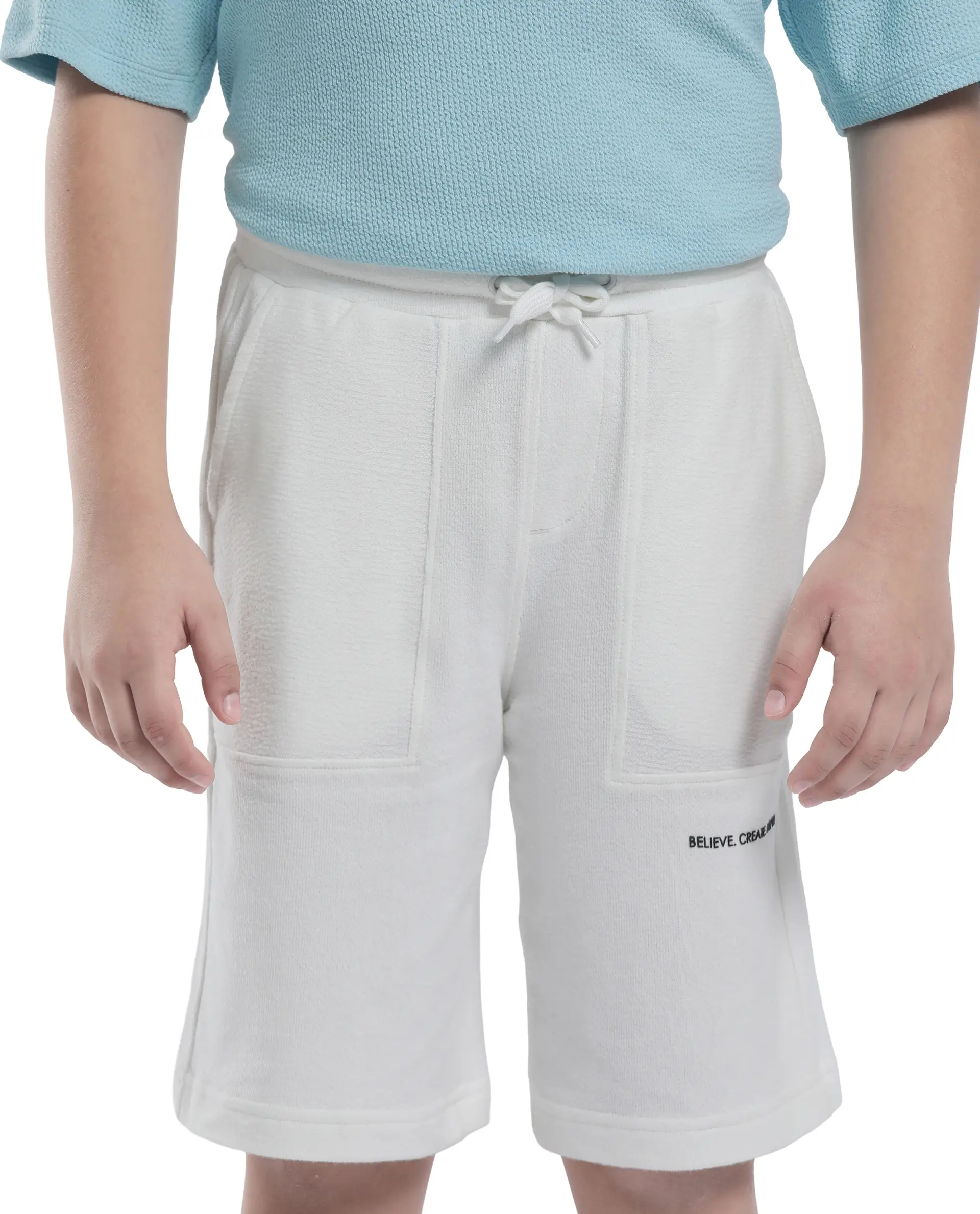Rare Ones Kids Perg-B White Cotton Kneelength Print Boxy Fit Shorts - Image 3