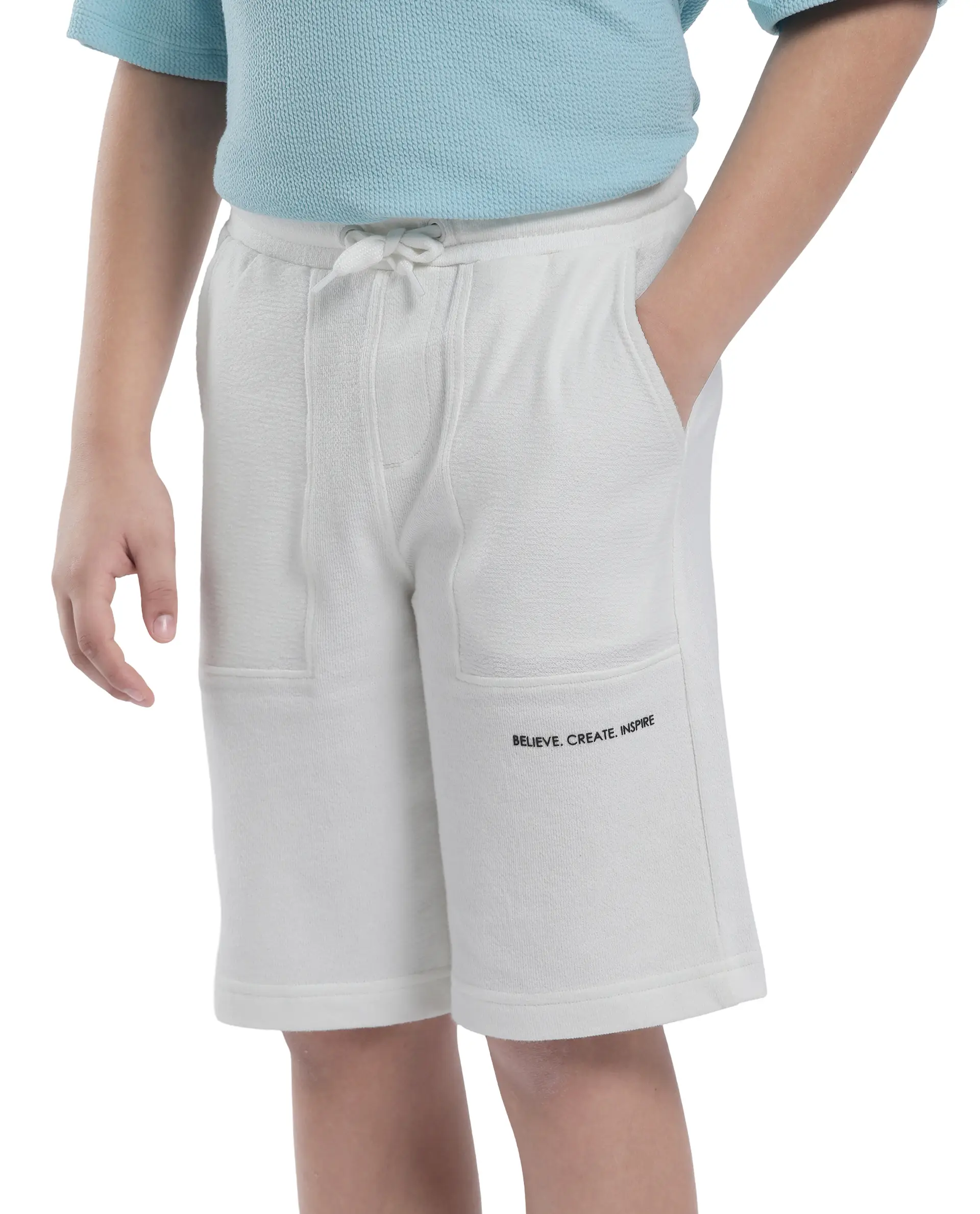 Rare Ones Kids Perg-B White Cotton Kneelength Print Boxy Fit Shorts - Image 4