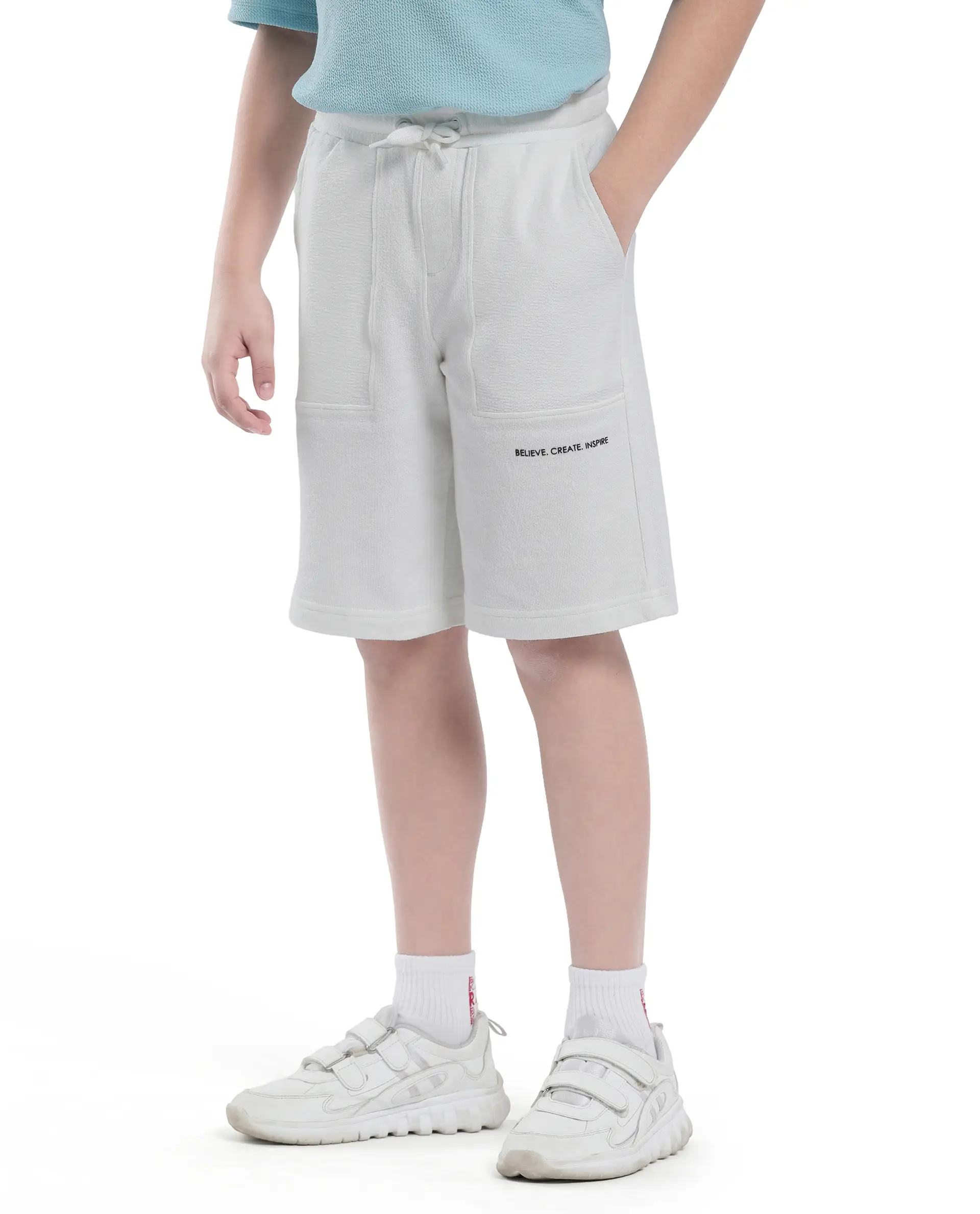 Rare Ones Kids Perg-B White Cotton Kneelength Print Boxy Fit Shorts - Image 5