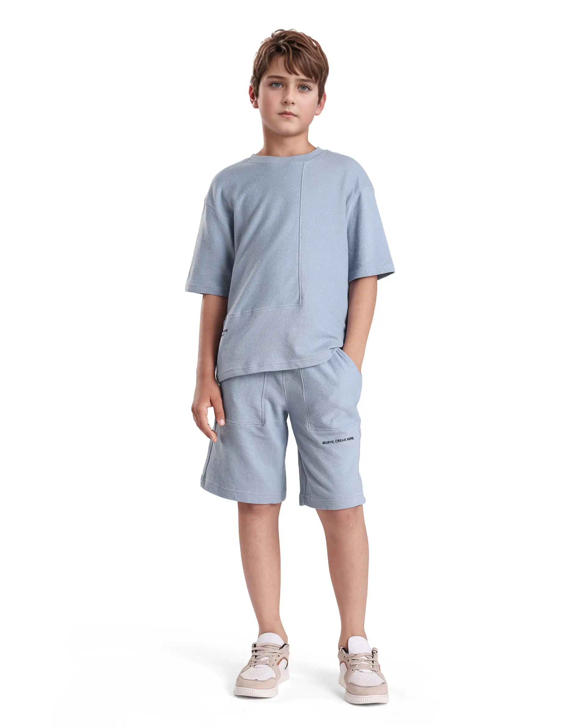 Rare Ones Kids Perg-T Dusky Blue Cotton Short Sleeve Crew Neck Print T-Shirt - Image 2