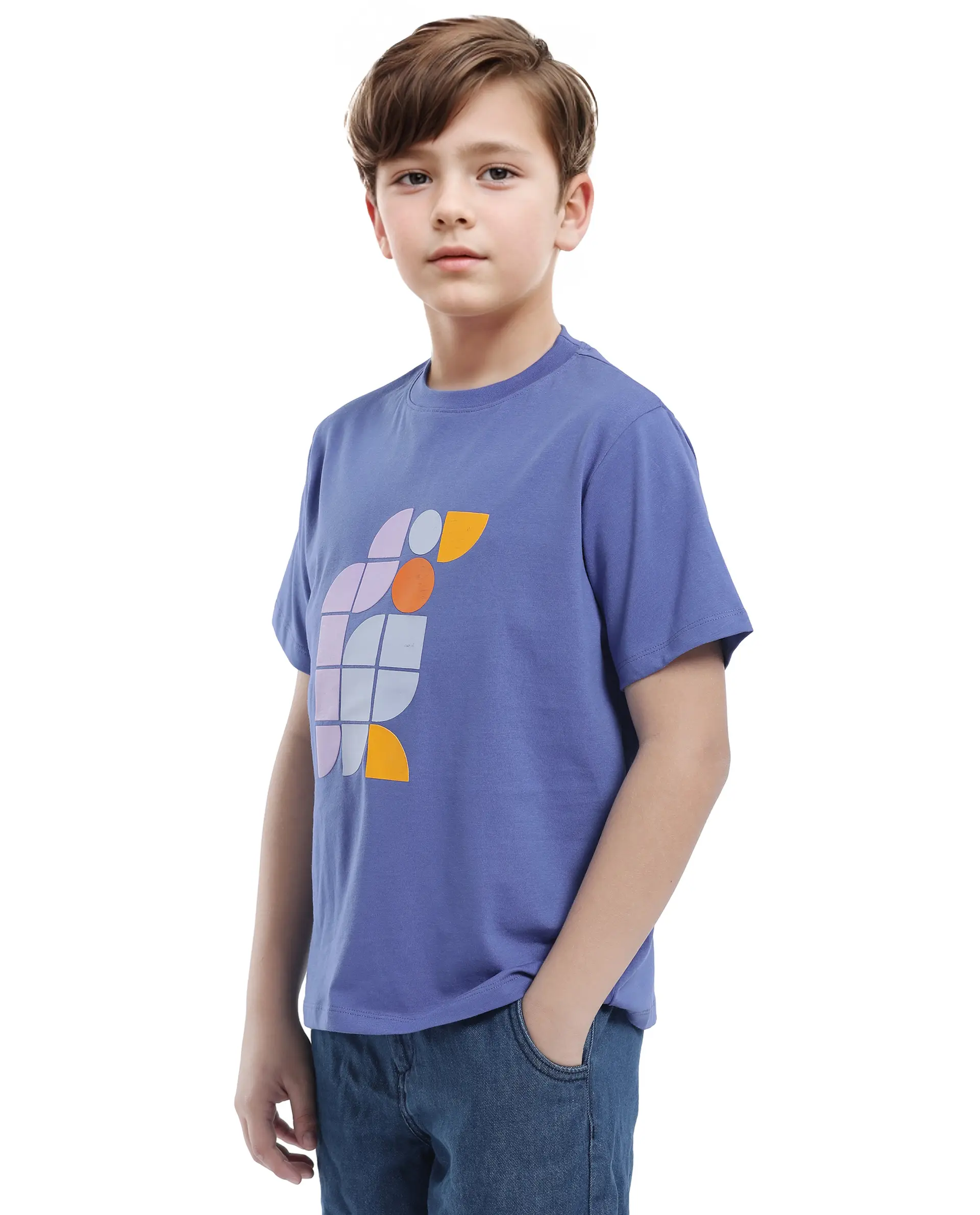 Rare Ones Kids Persh Blue Cotton Blend Half Sleeve Printed Regular Fit T-Shirt - Image 6
