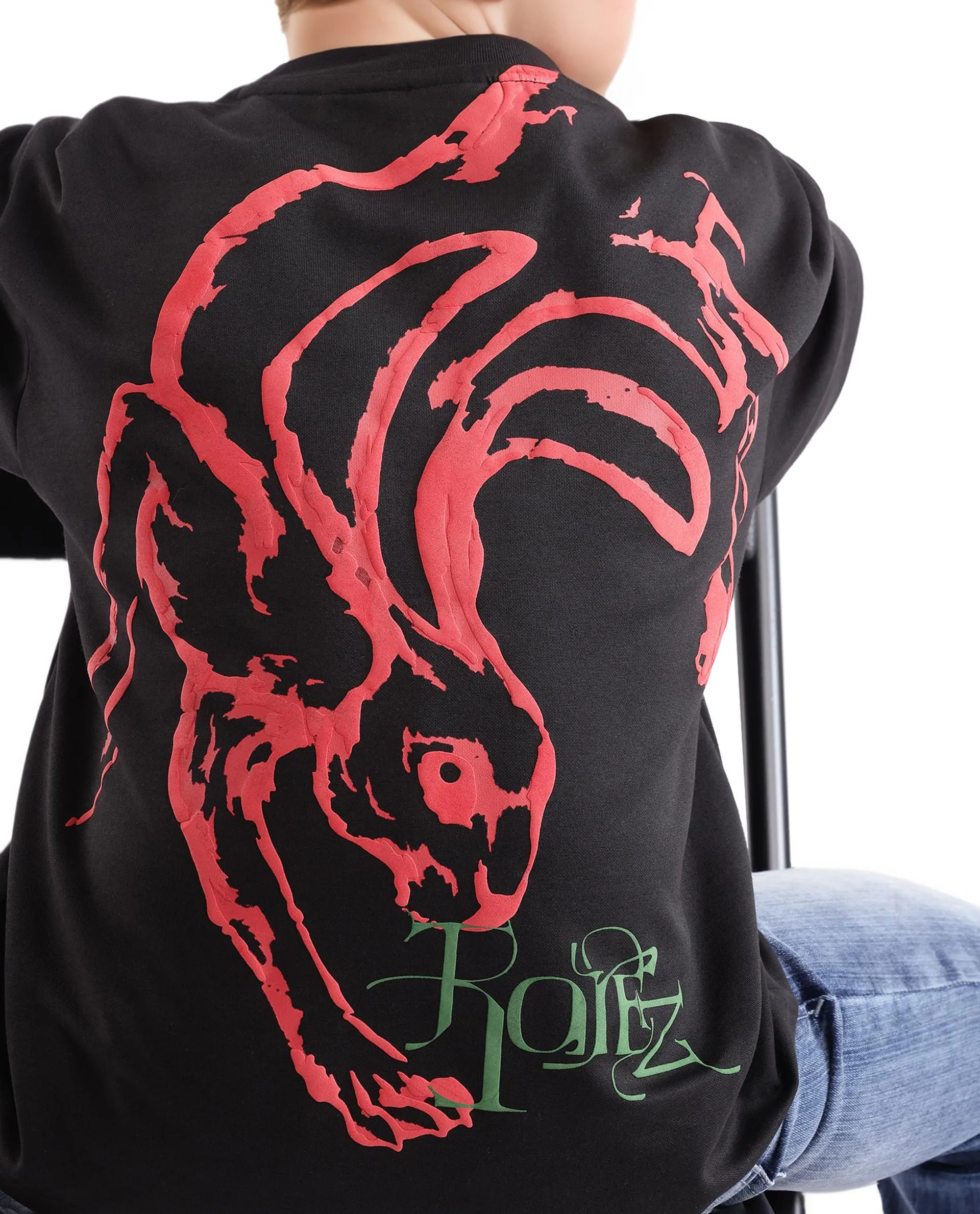 Rare Ones Kids Pete Black Cotton Half Sleeves Crew Neck Oversized Fit Hd Print Branded T-Shirt - Image 3
