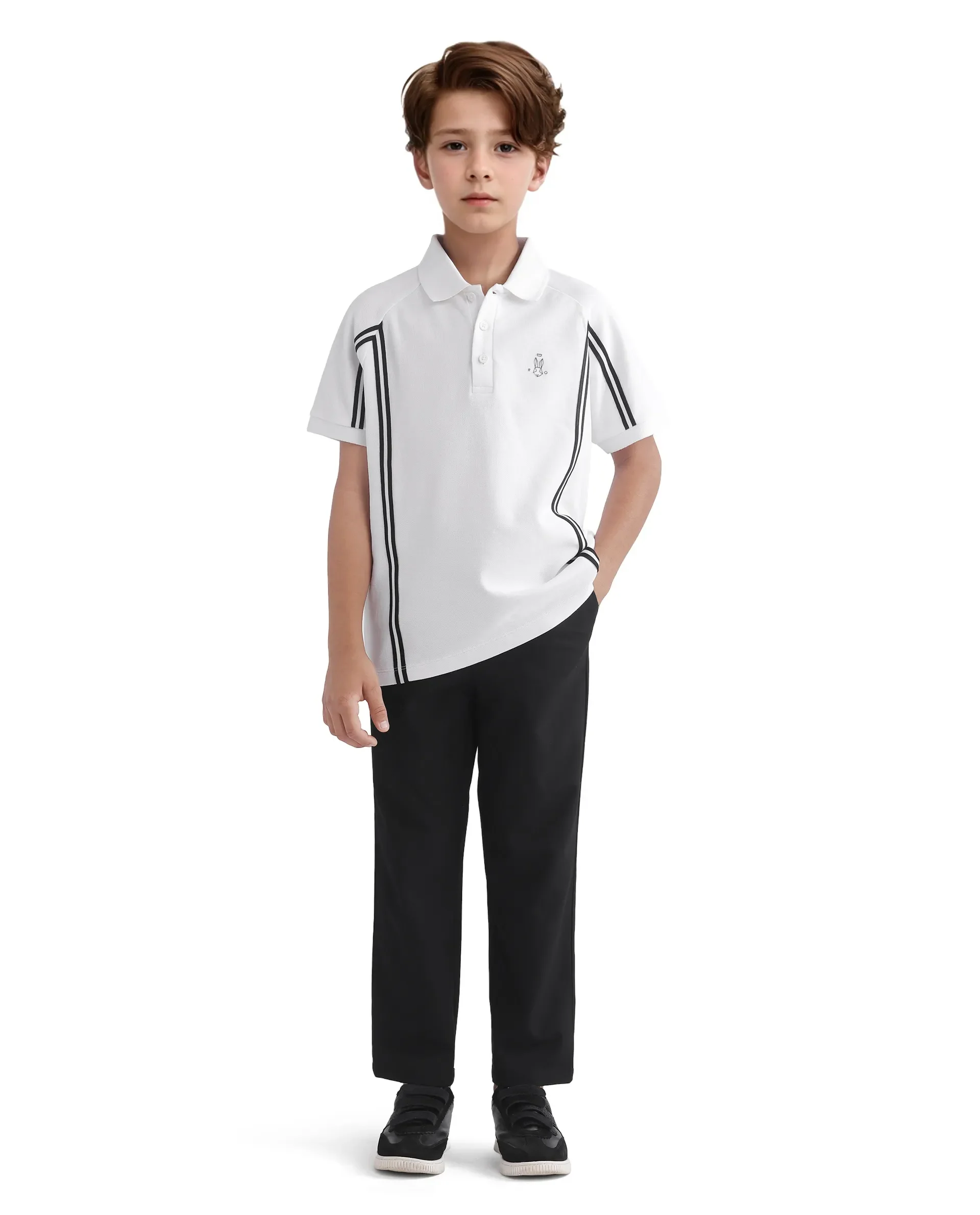 Rare Ones Kids Pinaco White Cotton Short Sleeve Tape Detailed Regular Fit Polo - Image 2