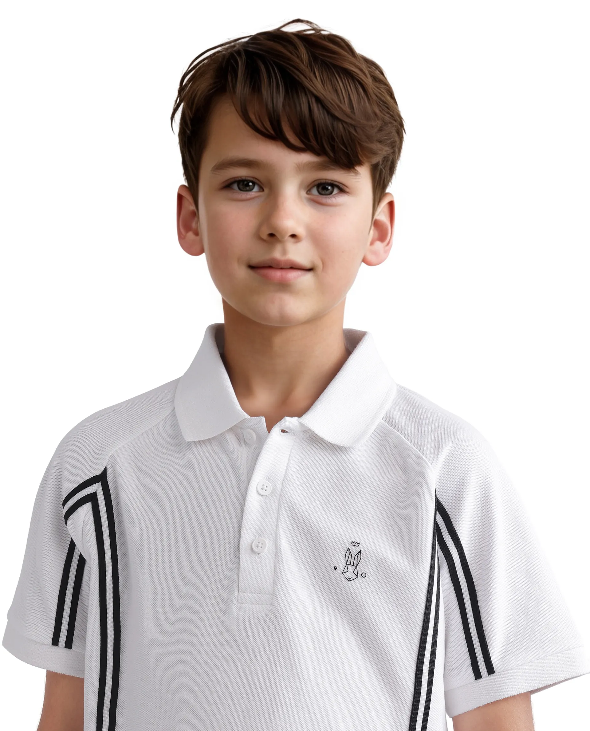 Rare Ones Kids Pinaco White Cotton Short Sleeve Tape Detailed Regular Fit Polo - Image 3