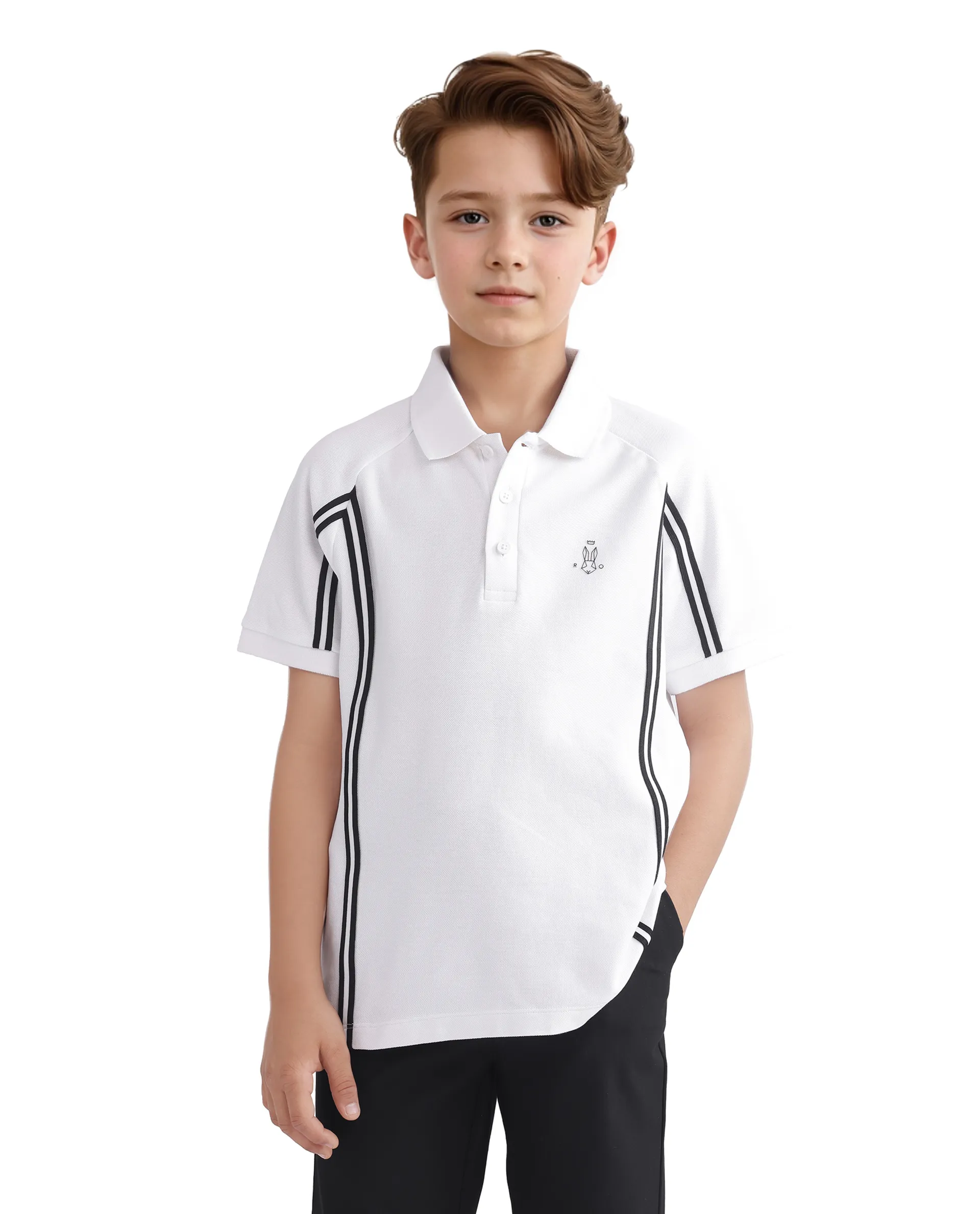 Rare Ones Kids Pinaco White Cotton Short Sleeve Tape Detailed Regular Fit Polo - Image 4