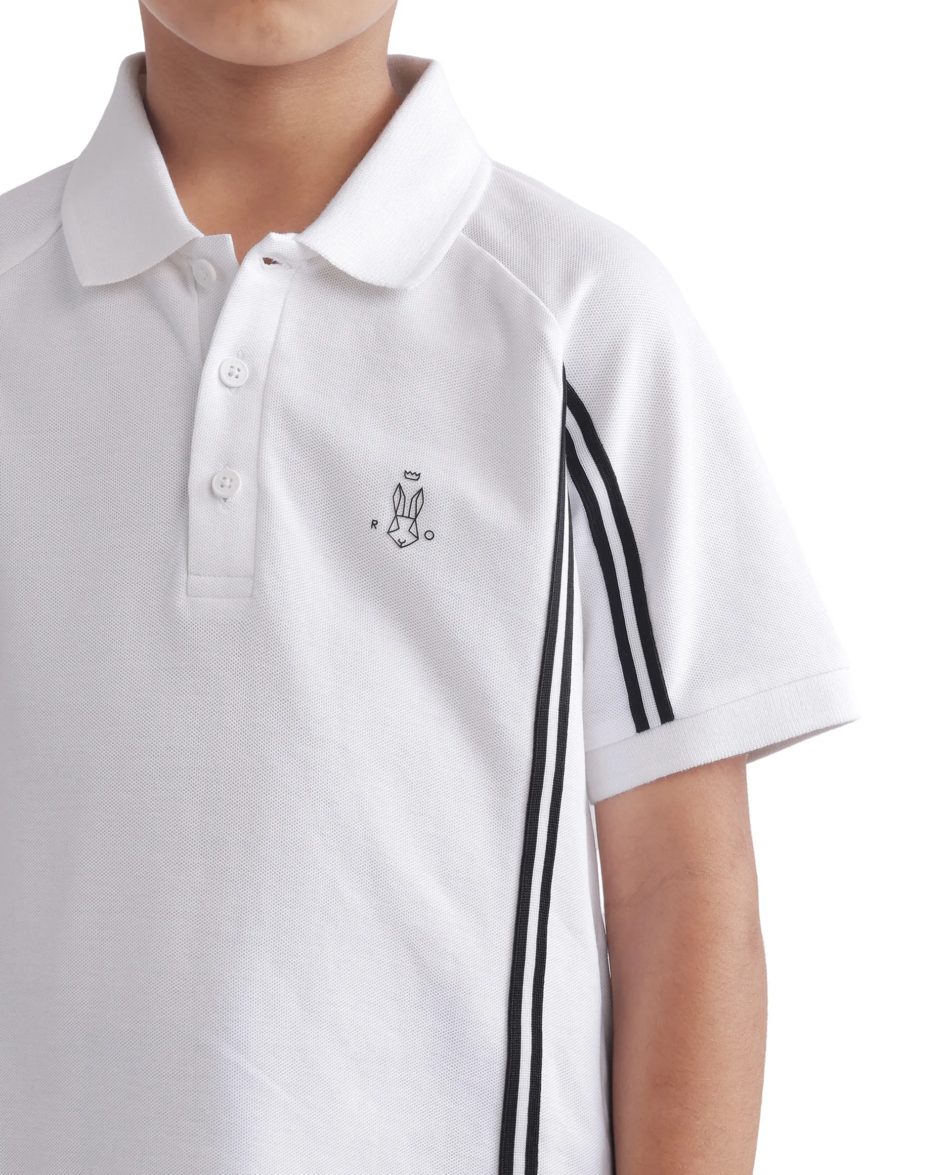 Rare Ones Kids Pinaco White Cotton Short Sleeve Tape Detailed Regular Fit Polo - Image 5