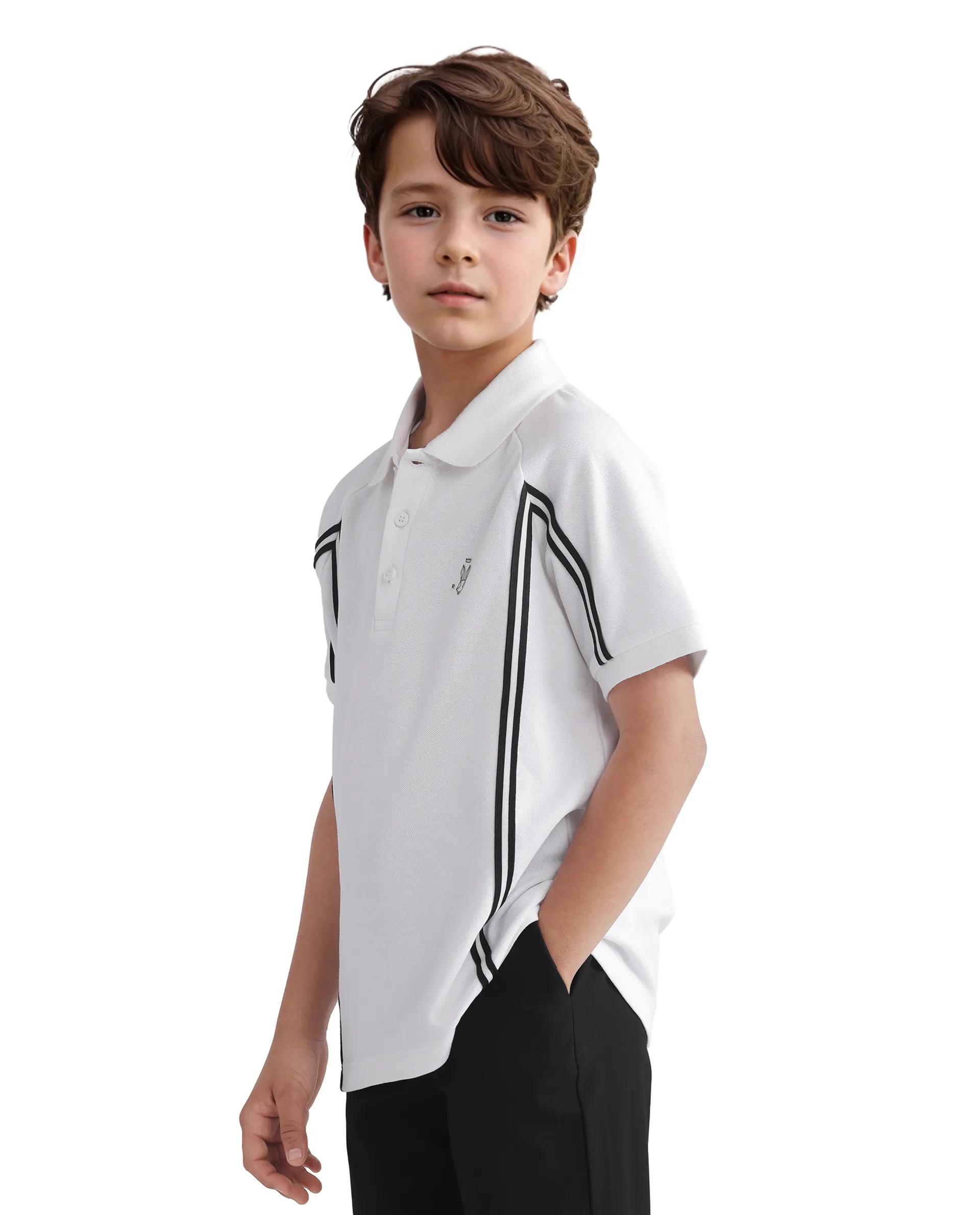 Rare Ones Kids Pinaco White Cotton Short Sleeve Tape Detailed Regular Fit Polo - Image 7