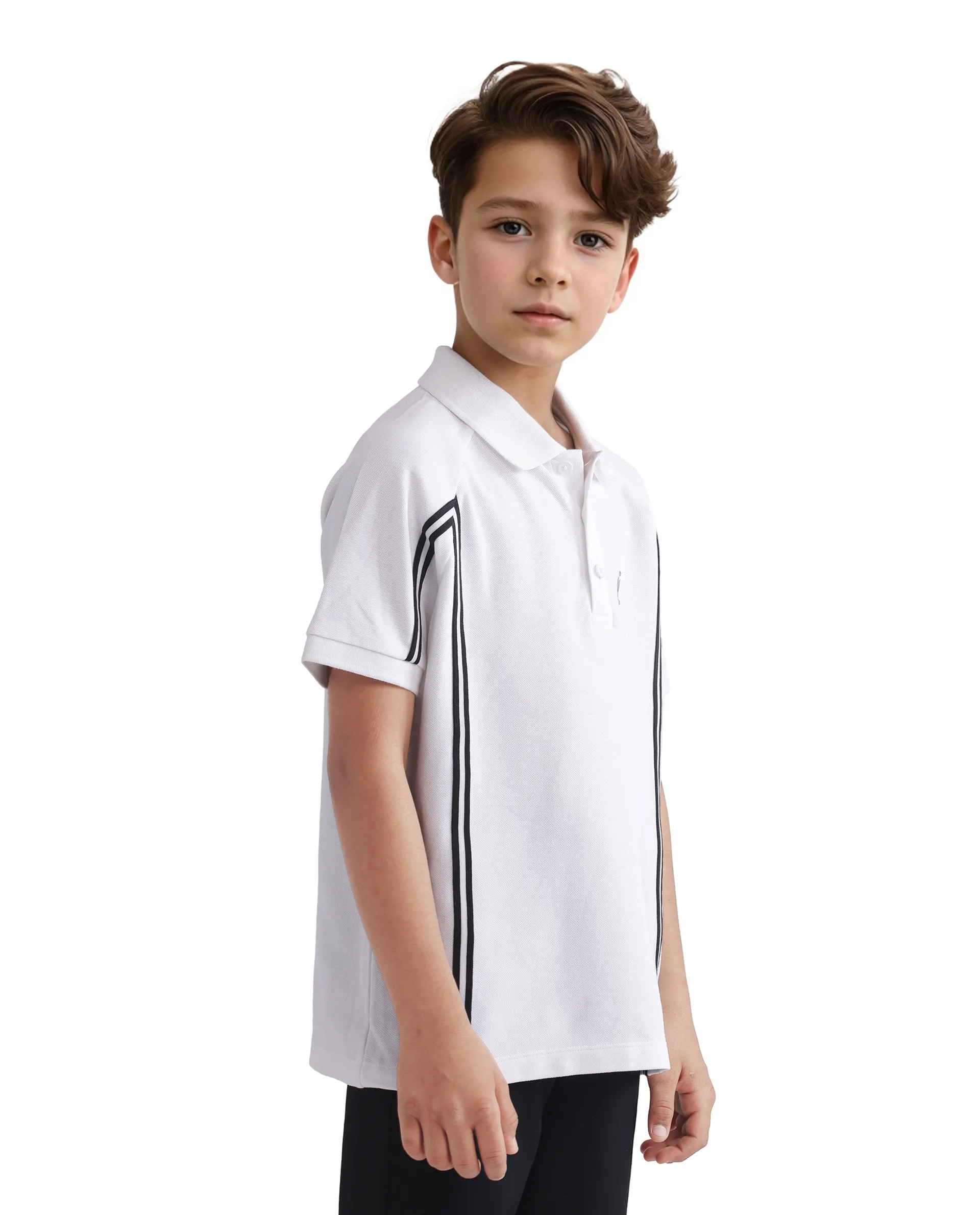 Rare Ones Kids Pinaco White Cotton Short Sleeve Tape Detailed Regular Fit Polo - Image 8