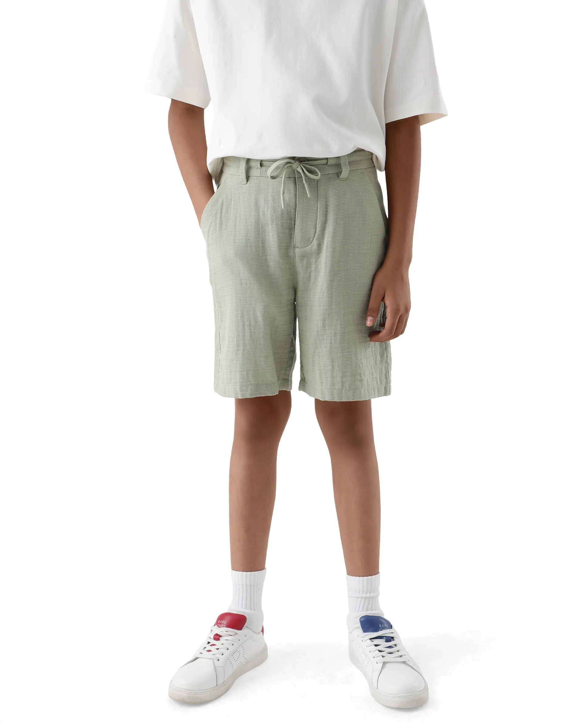 Rare Ones Kids Pinto-K Light Green Cotton Fabric Drawstring Closure Regular Fit Shorts - Image 2