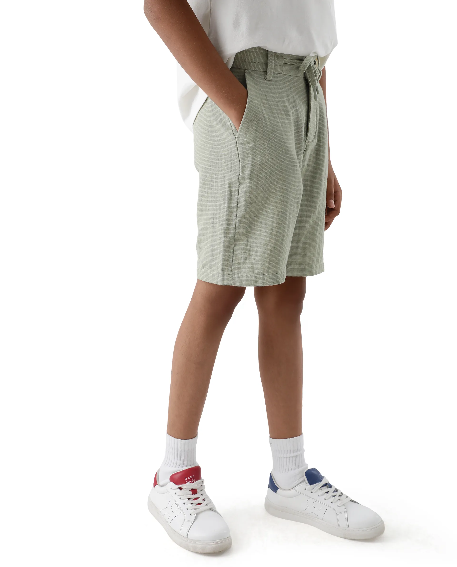 Rare Ones Kids Pinto-K Light Green Cotton Fabric Drawstring Closure Regular Fit Shorts - Image 6