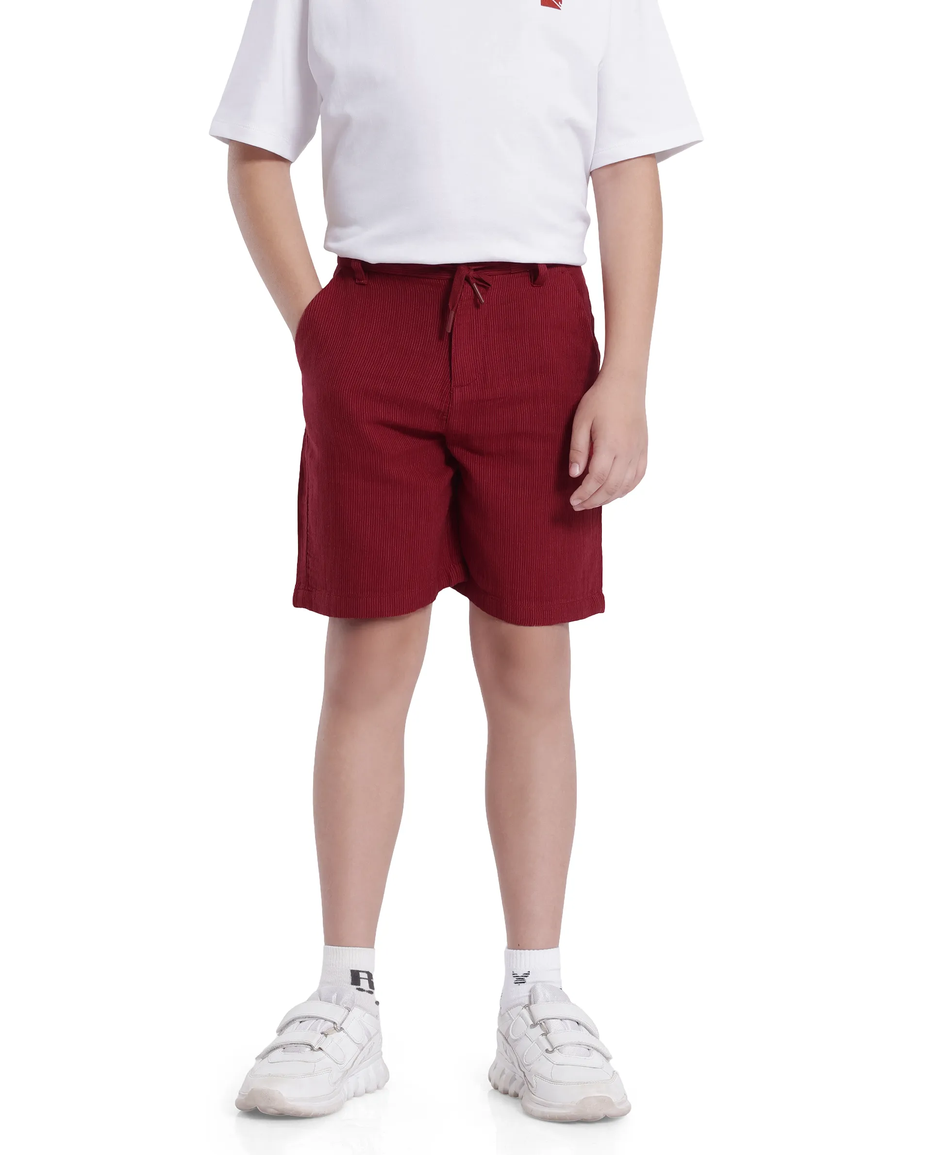 Rare Ones Kids Pinto-K Red Cotton Solid Drawstring Closure Regular Fit Shorts - Image 2
