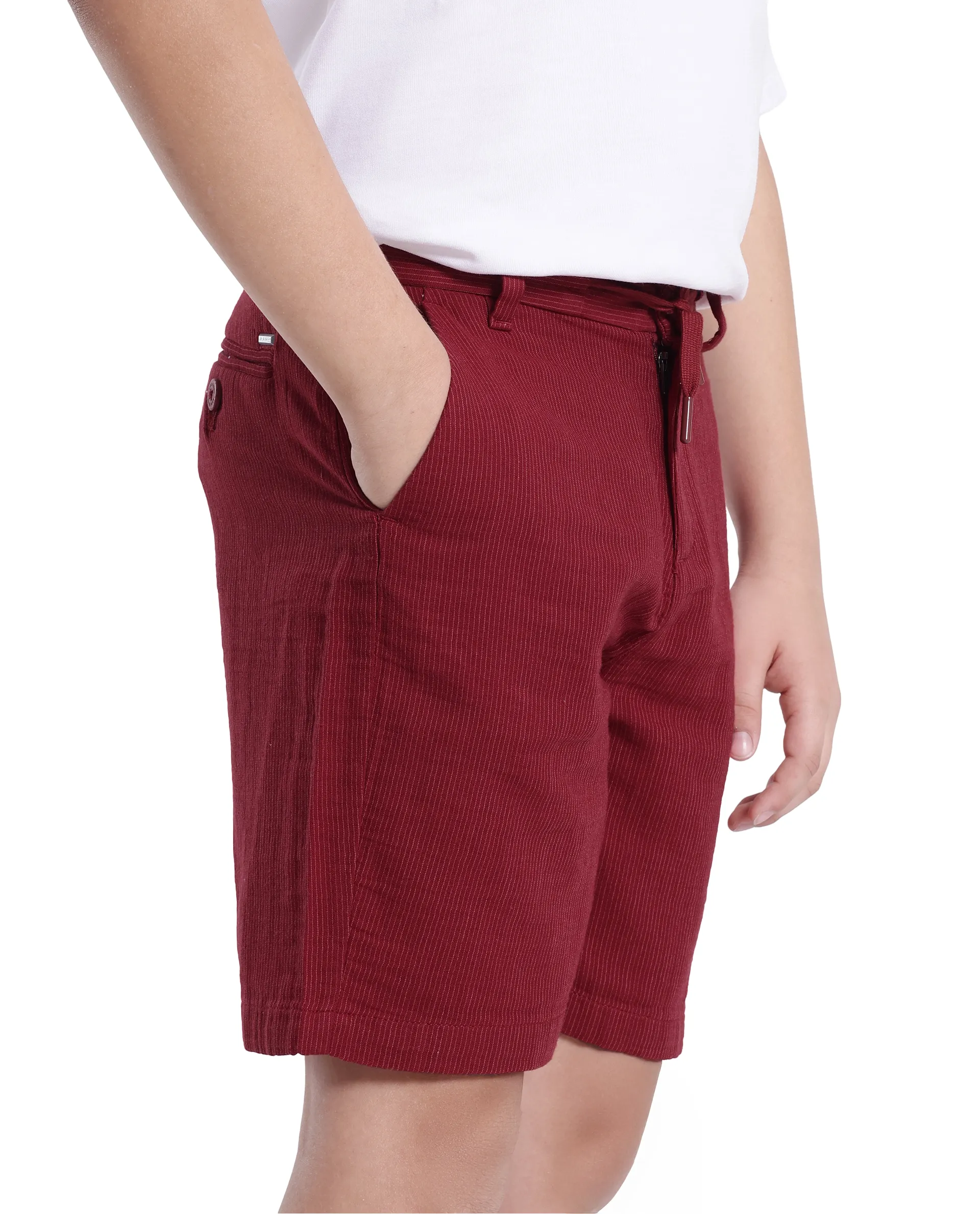 Rare Ones Kids Pinto-K Red Cotton Solid Drawstring Closure Regular Fit Shorts - Image 5