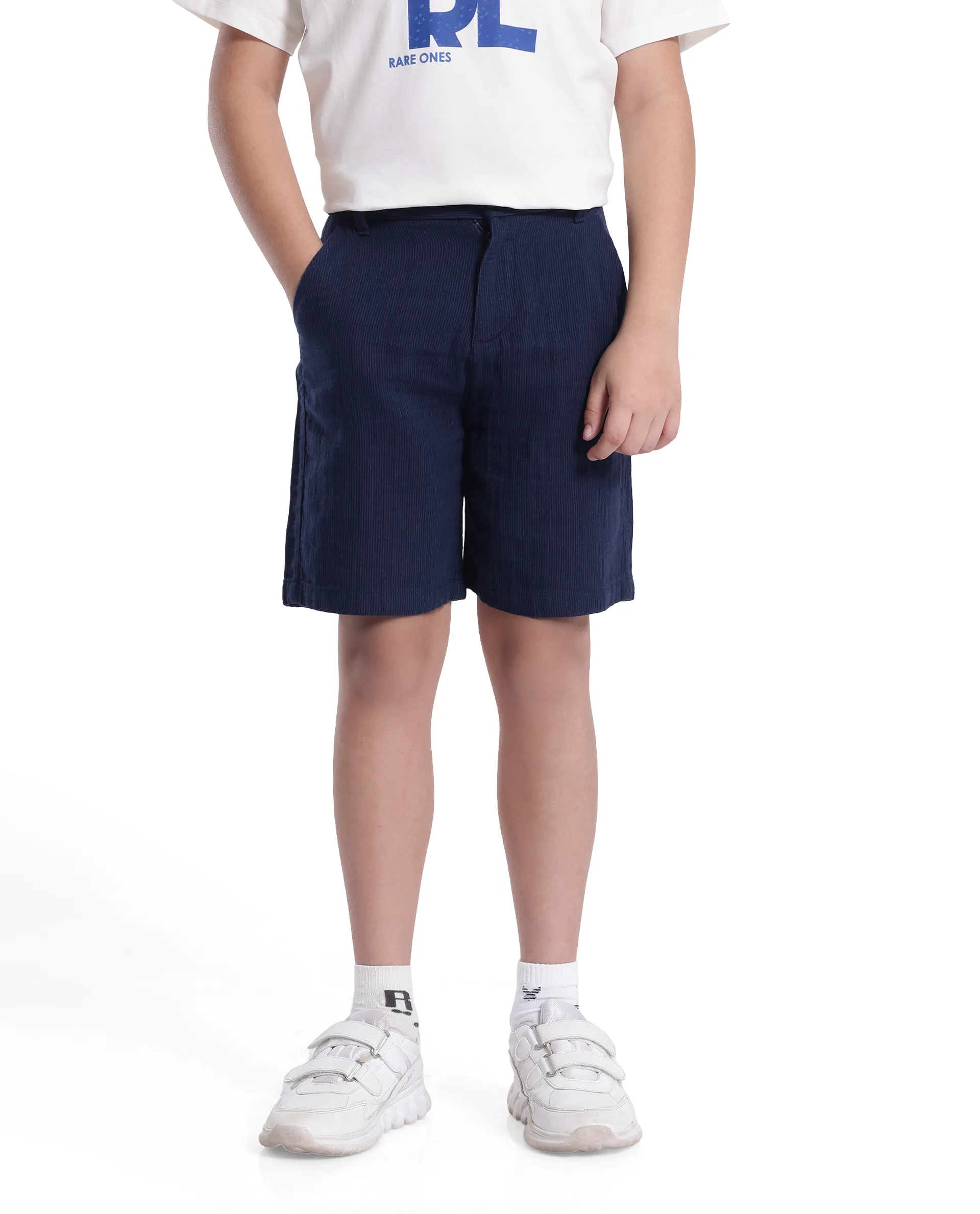 Rare Ones Kids Pinto-K Navy Cotton Solid Drawstring Closure Regular Fit Shorts - Image 2