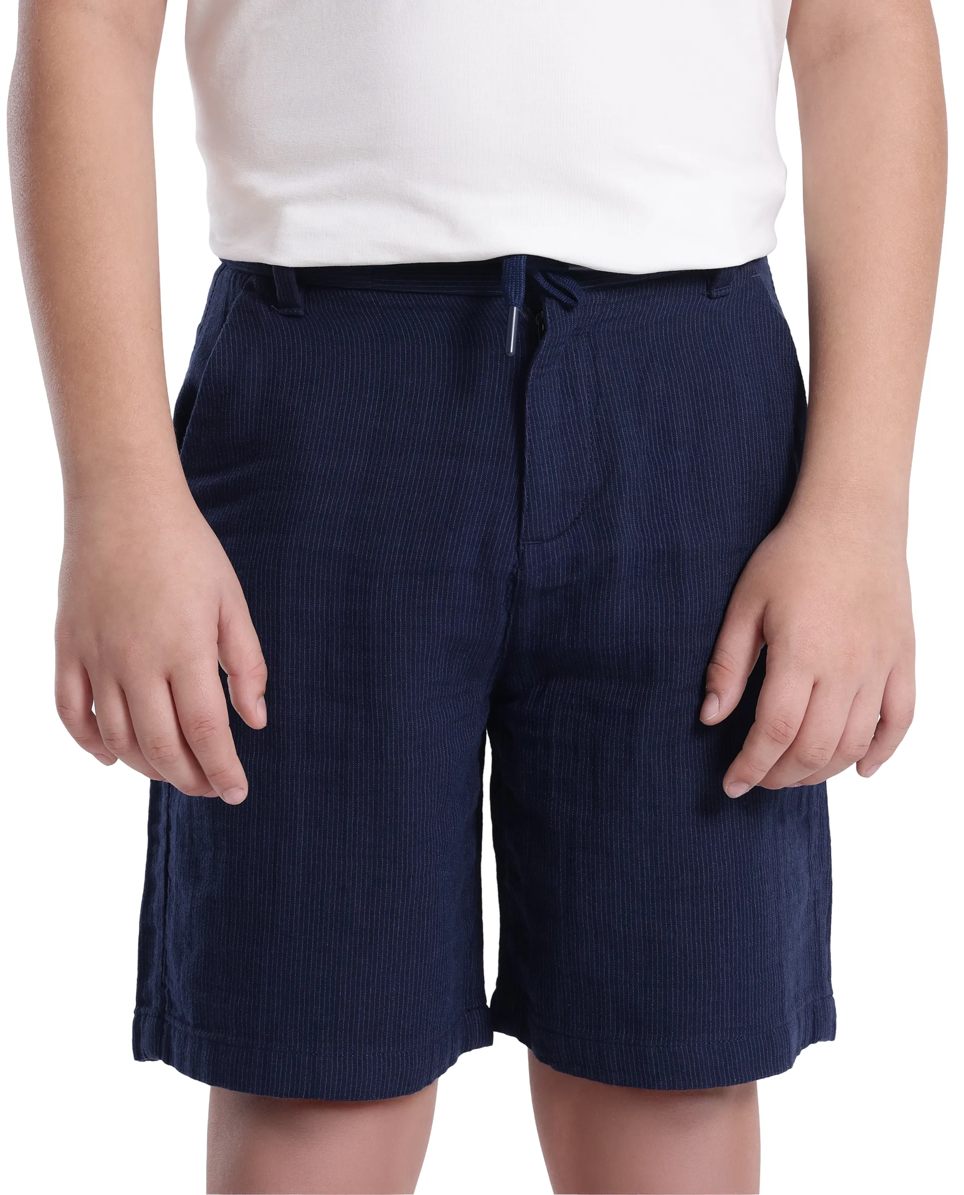 Rare Ones Kids Pinto-K Navy Cotton Solid Drawstring Closure Regular Fit Shorts - Image 3