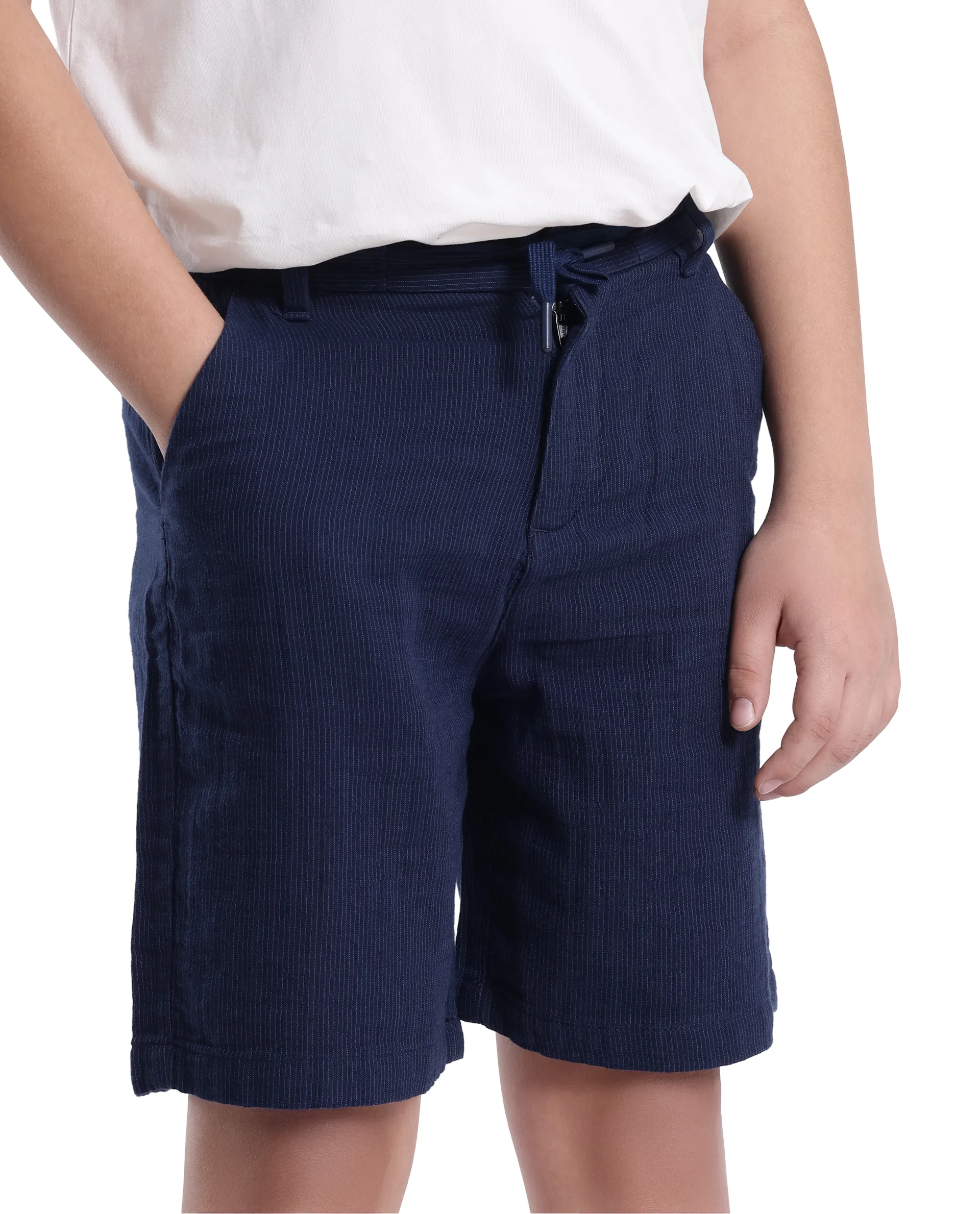 Rare Ones Kids Pinto-K Navy Cotton Solid Drawstring Closure Regular Fit Shorts - Image 4