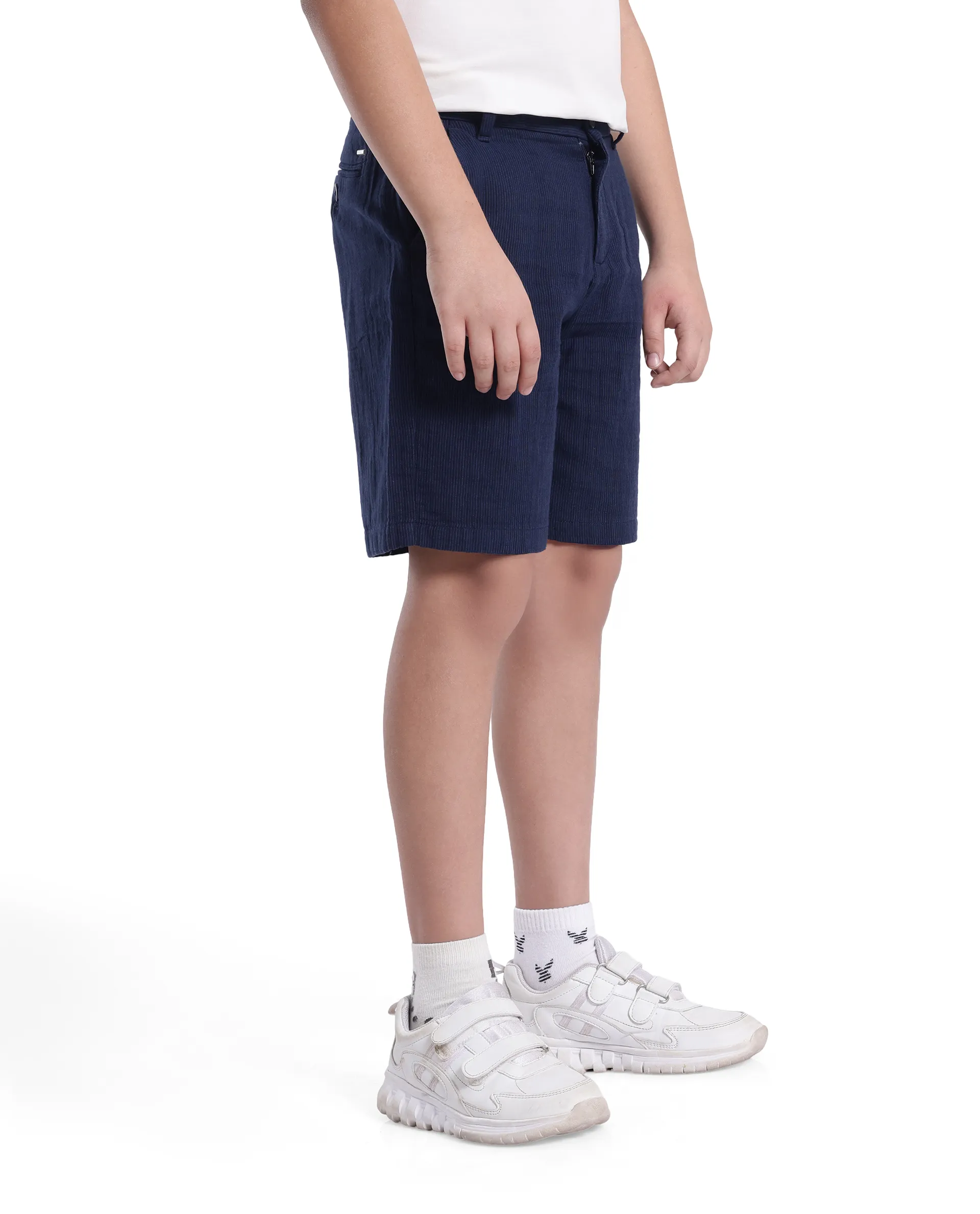 Rare Ones Kids Pinto-K Navy Cotton Solid Drawstring Closure Regular Fit Shorts - Image 6