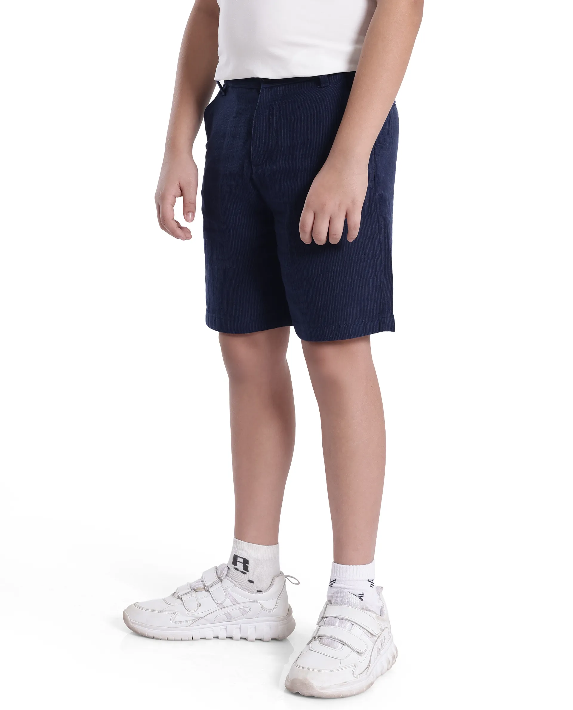 Rare Ones Kids Pinto-K Navy Cotton Solid Drawstring Closure Regular Fit Shorts - Image 7