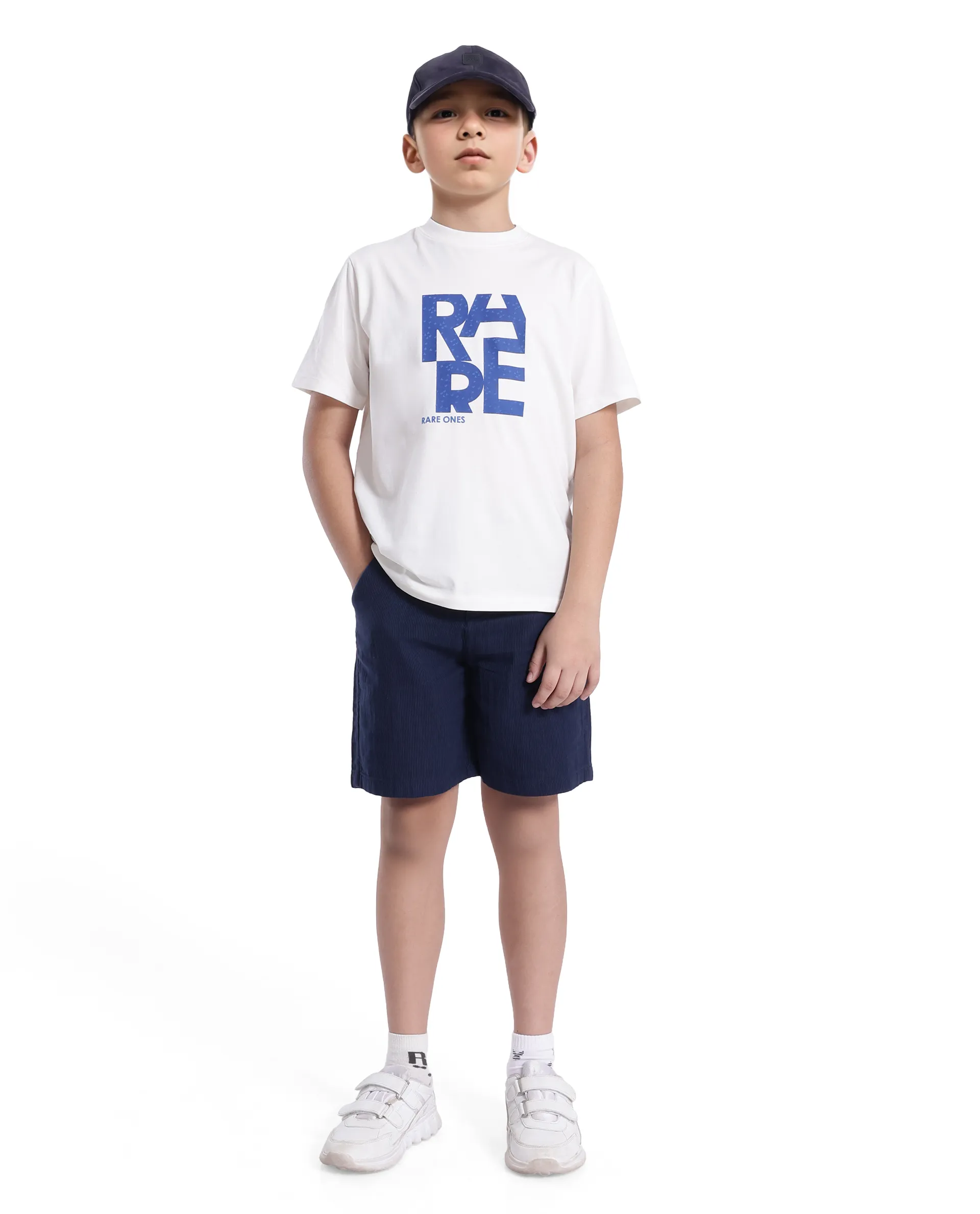 Rare Ones Kids Pinto-K Navy Cotton Solid Drawstring Closure Regular Fit Shorts - Image 9