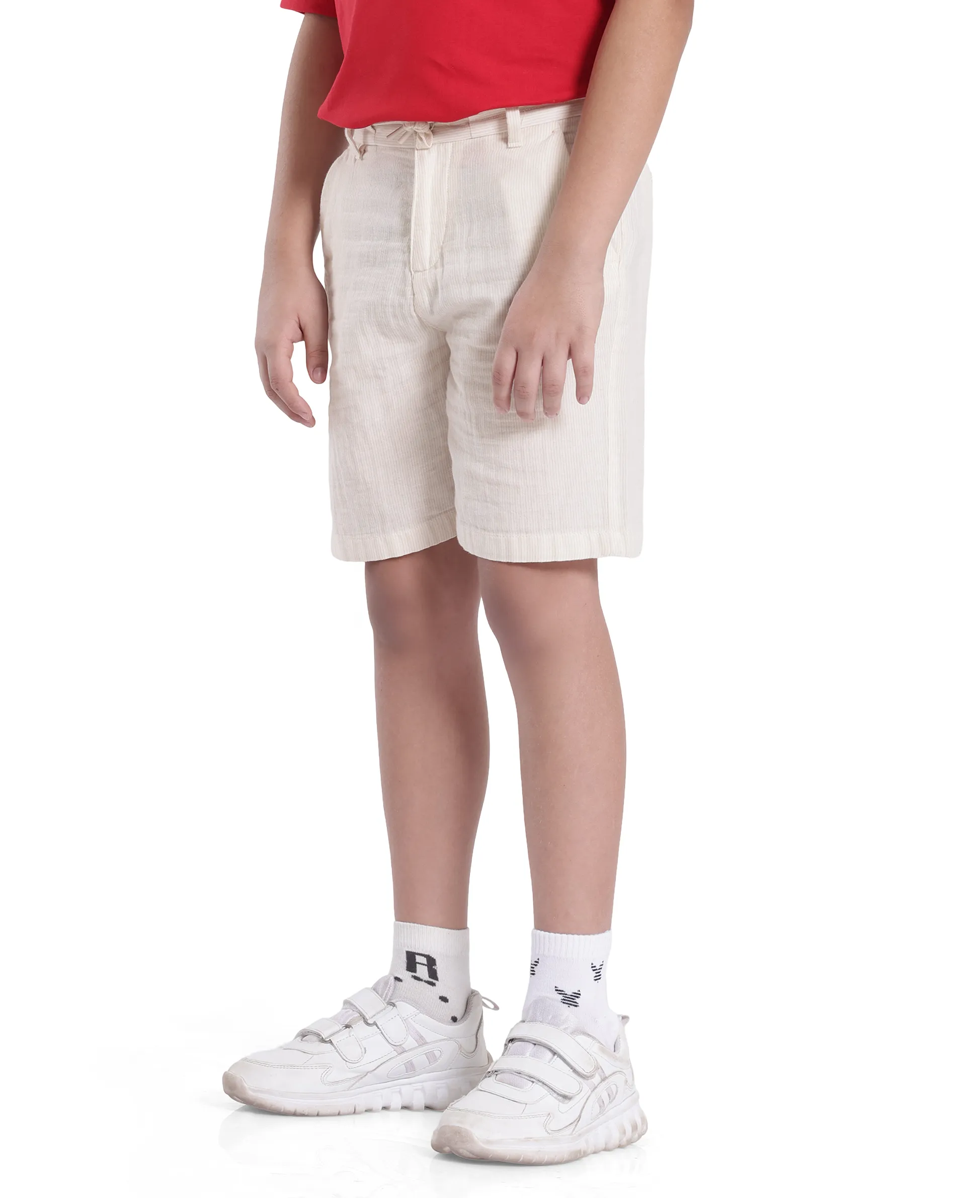 Rare Ones Kids Pinto-K Off White Cotton Solid Drawstring Closure Regular Fit Shorts - Image 5