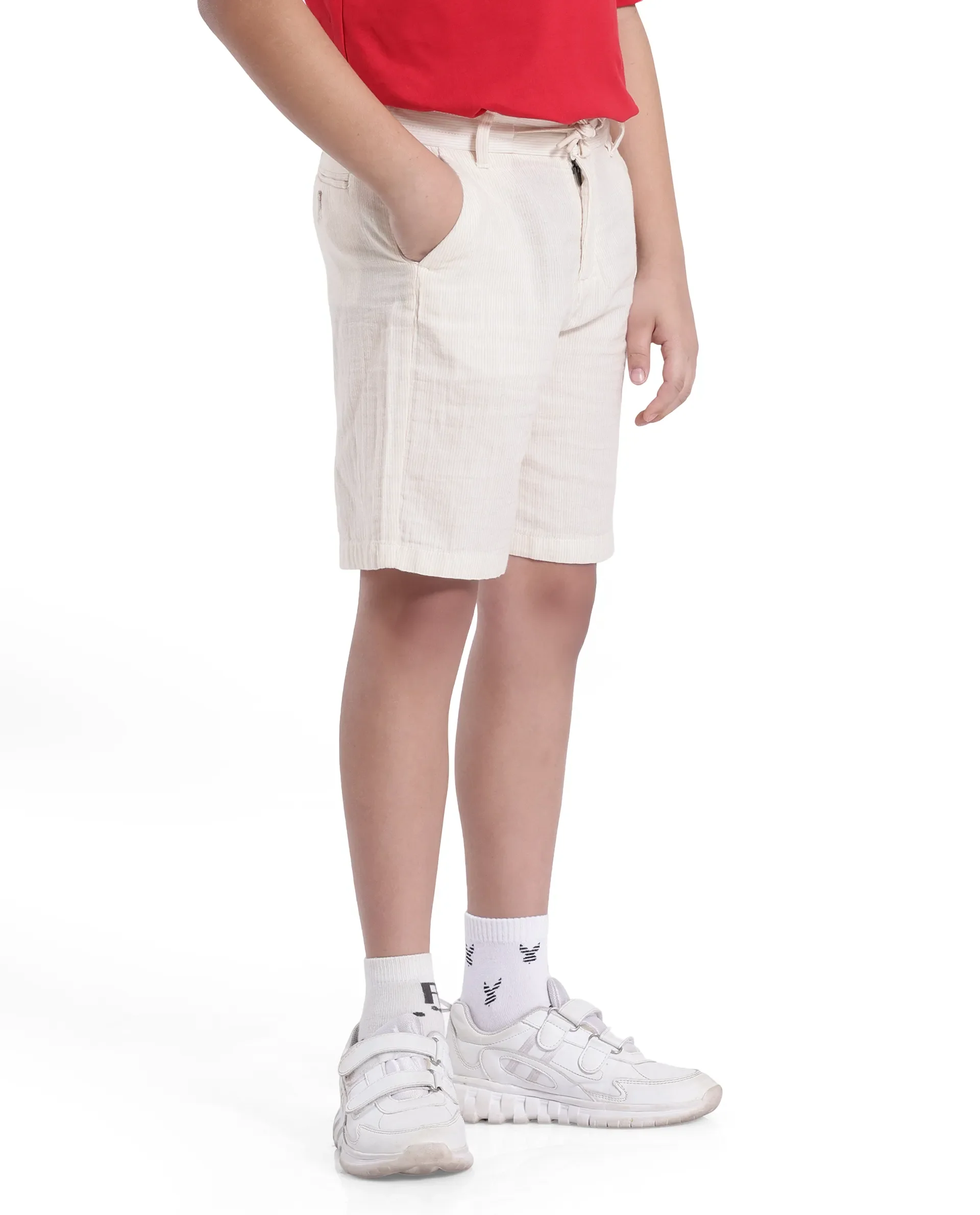 Rare Ones Kids Pinto-K Off White Cotton Solid Drawstring Closure Regular Fit Shorts - Image 6