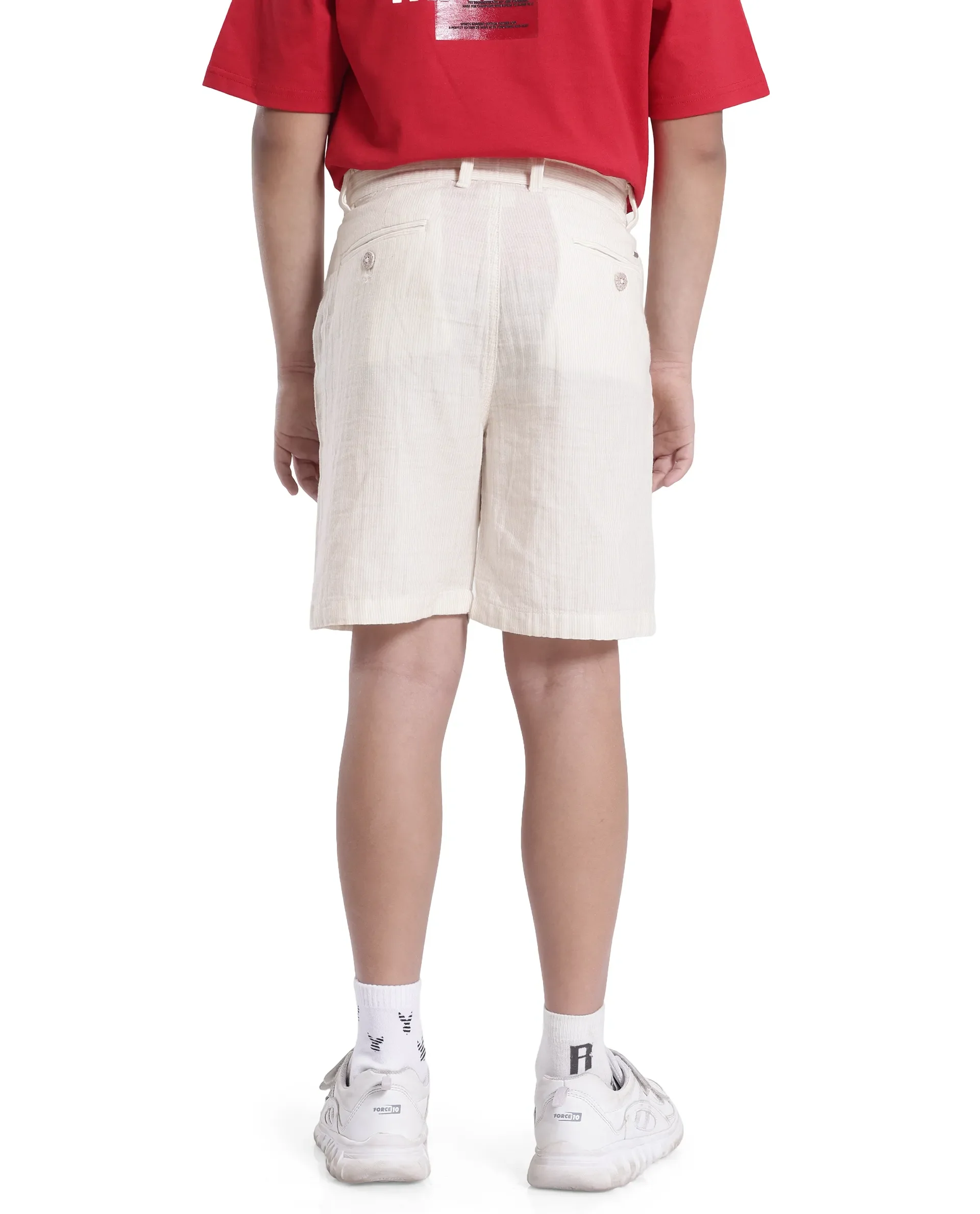 Rare Ones Kids Pinto-K Off White Cotton Solid Drawstring Closure Regular Fit Shorts - Image 7