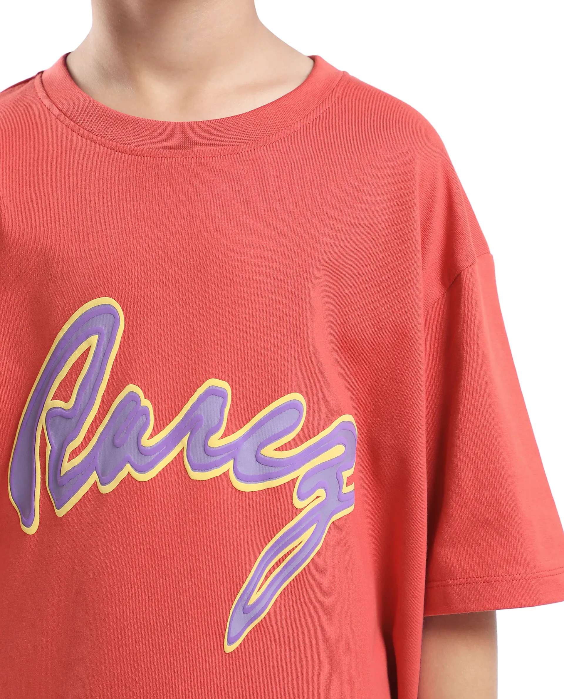 Rare Ones Kids Pixa Dusky Red Cotton Graphic Print Slip-On Oversized Fit T-Shirt - Image 3