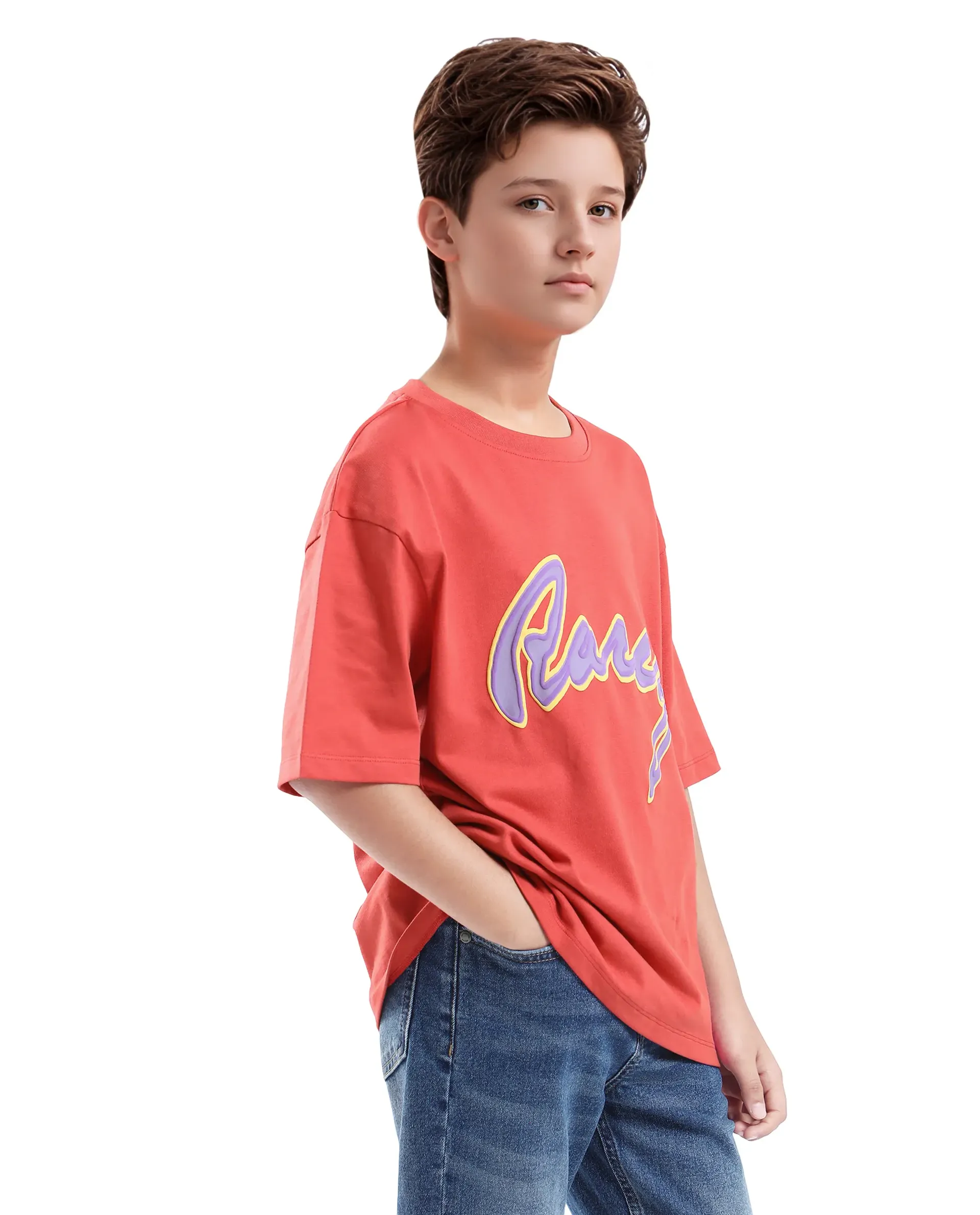 Rare Ones Kids Pixa Dusky Red Cotton Graphic Print Slip-On Oversized Fit T-Shirt - Image 4