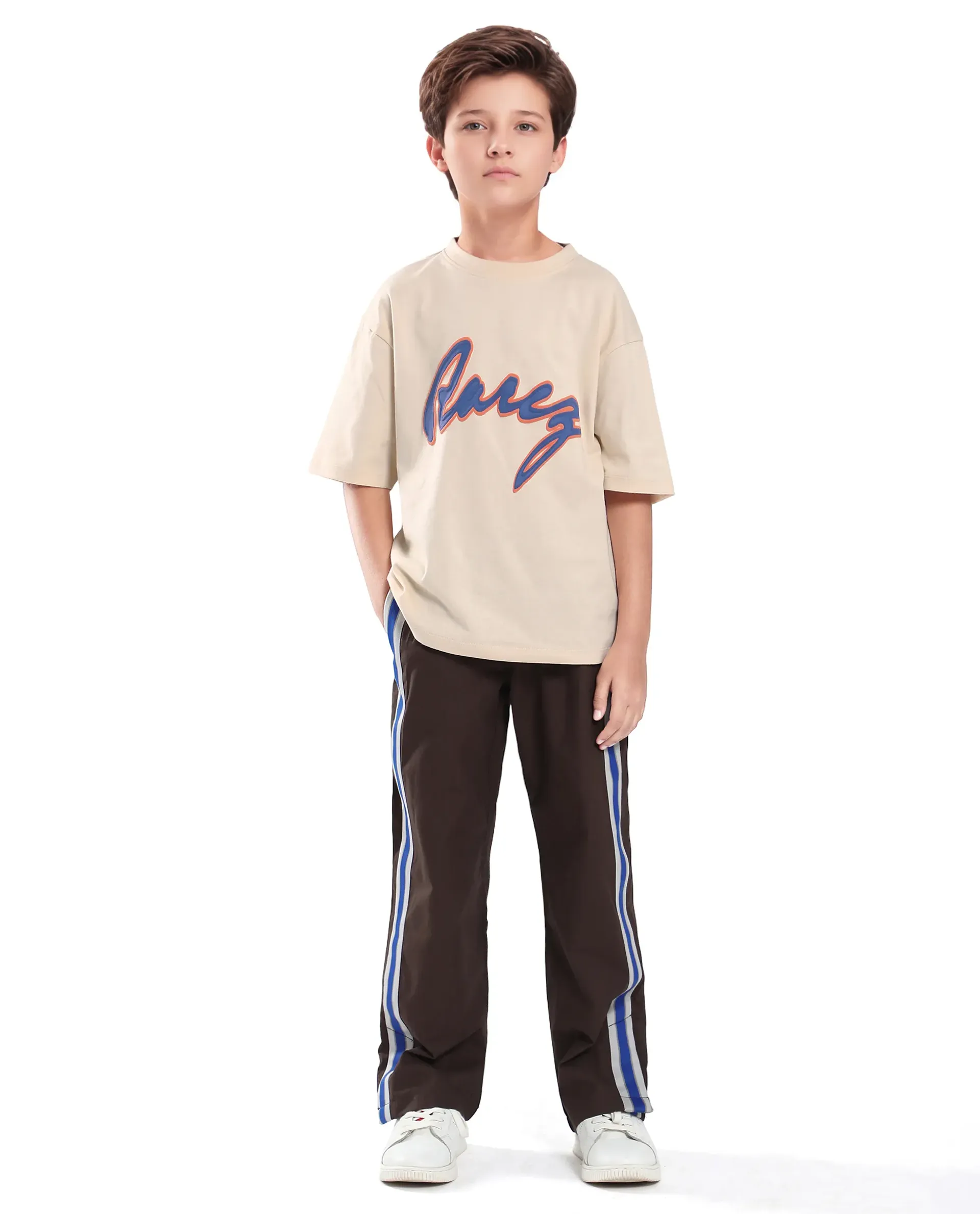 Rare Ones Kids Pixa Light Beige Cotton Graphic Print Slip-On Oversized Fit T-Shirt - Image 2