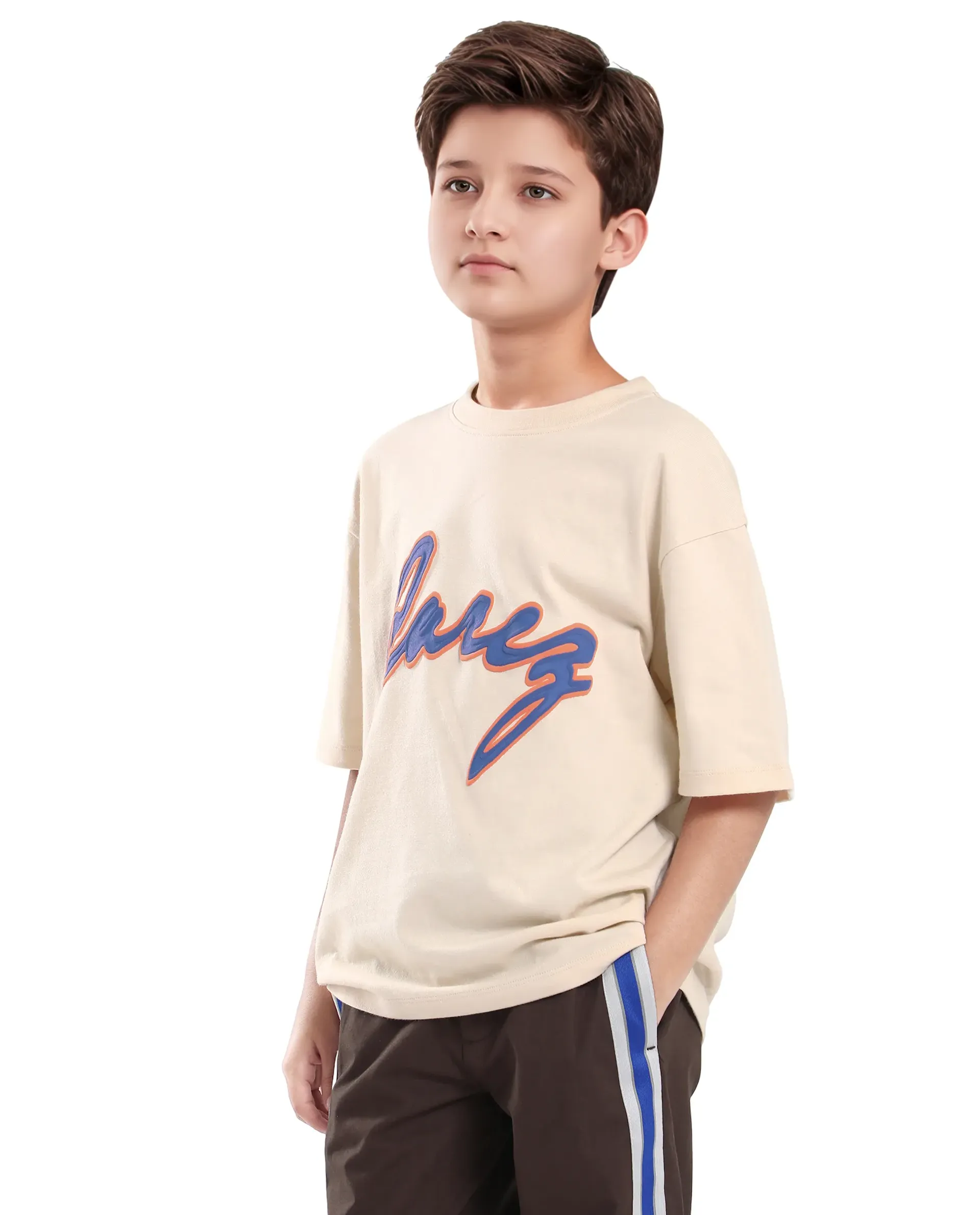 Rare Ones Kids Pixa Light Beige Cotton Graphic Print Slip-On Oversized Fit T-Shirt - Image 4