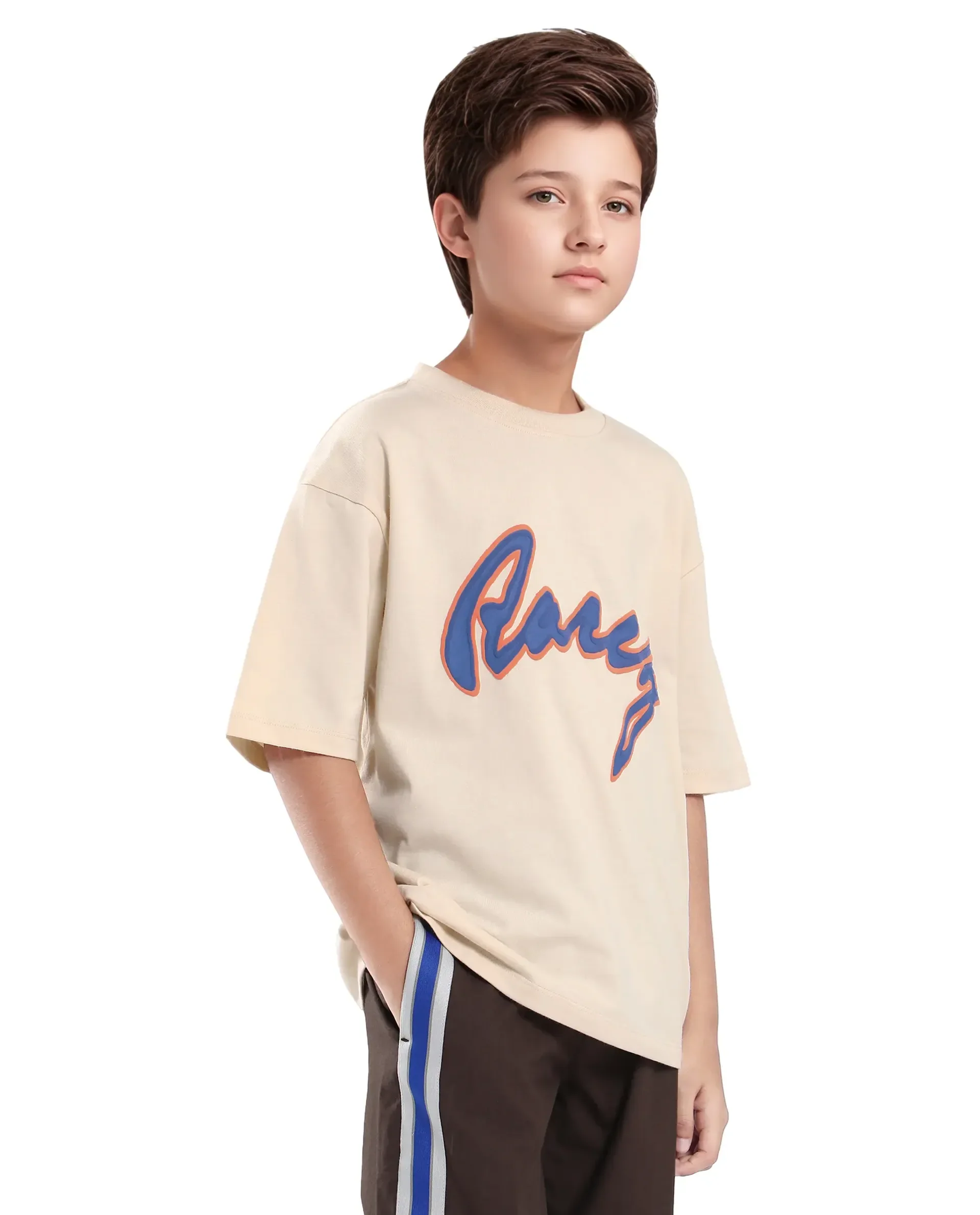 Rare Ones Kids Pixa Light Beige Cotton Graphic Print Slip-On Oversized Fit T-Shirt - Image 5