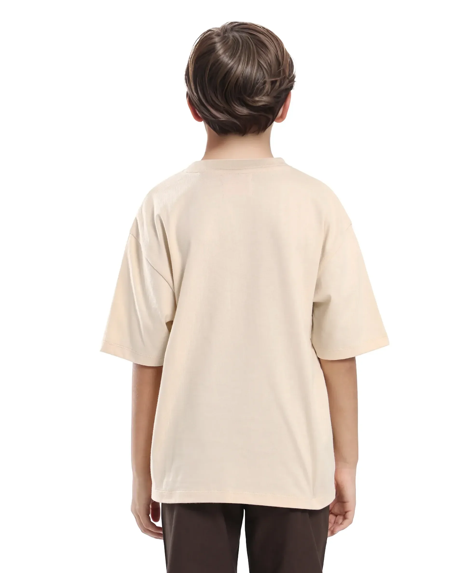 Rare Ones Kids Pixa Light Beige Cotton Graphic Print Slip-On Oversized Fit T-Shirt - Image 6