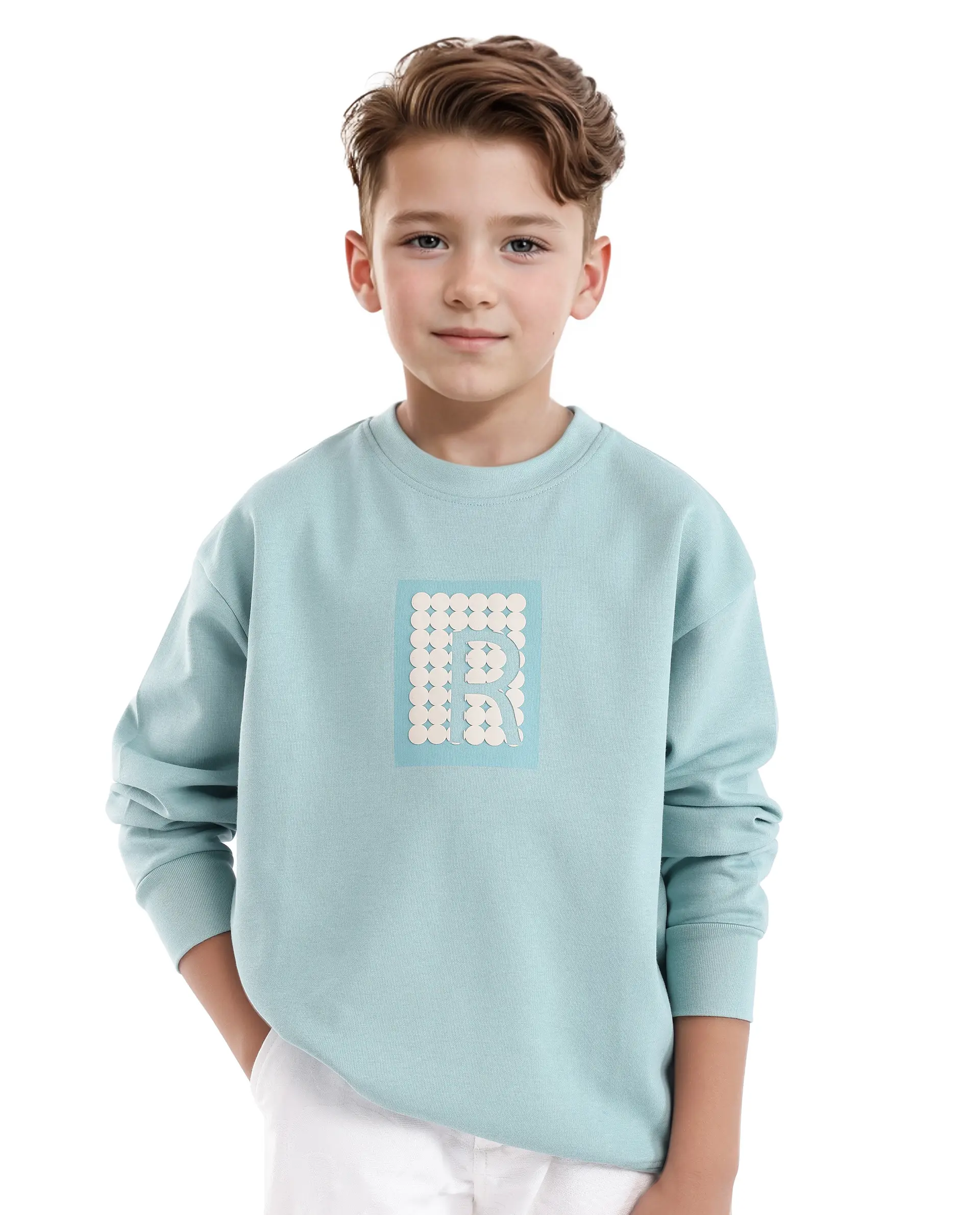 Rare Ones Kids Poks Pastel Turq Cotton Full Sleeve Hd Print And Discharge Print Sweatshirt - Image 4