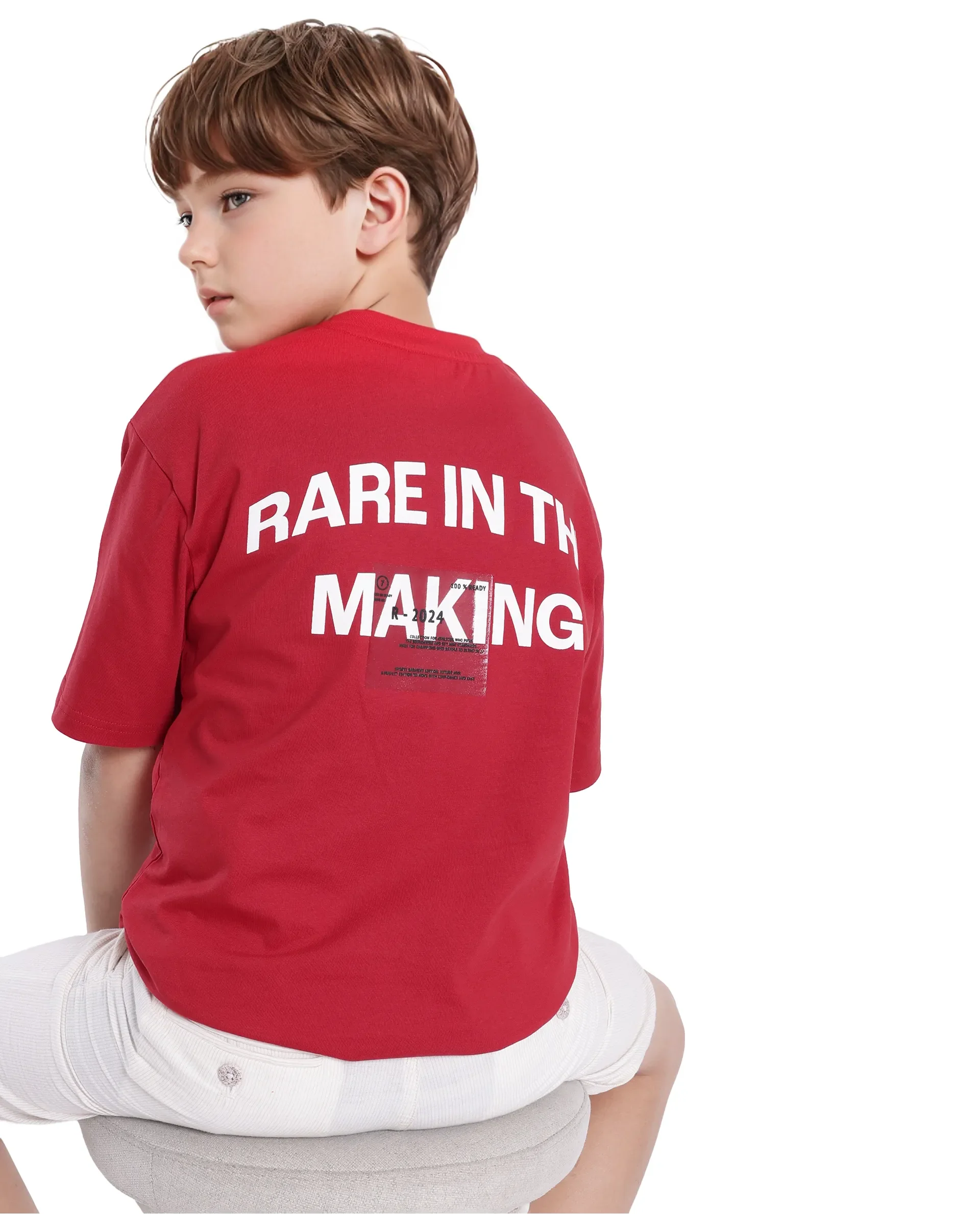 Rare Ones Kids Portz Light Red Cotton Short Sleeve Crew Neck Boxy Fit Printed T-Shirt - Image 2