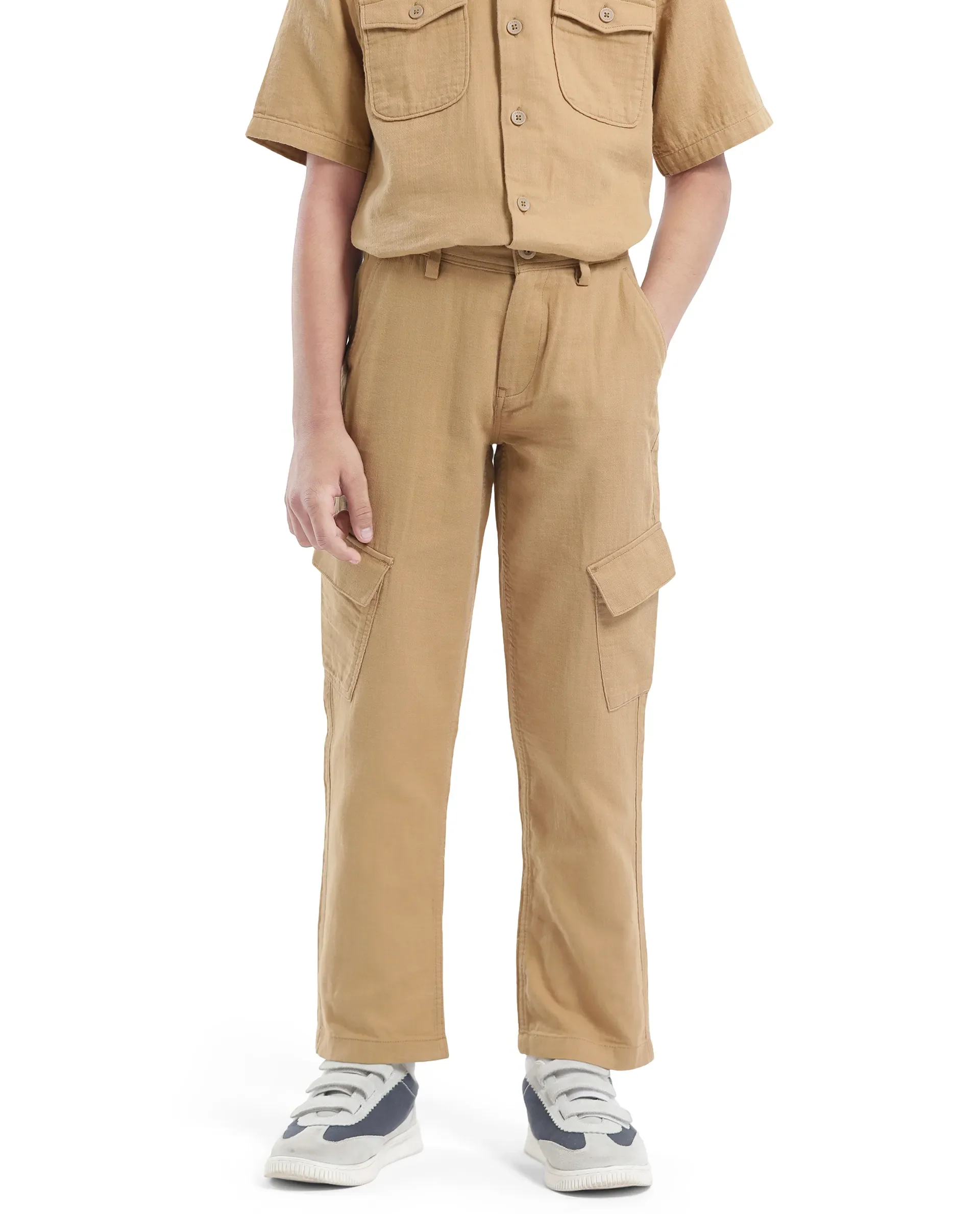 Rare Ones Kids Presso-K Tan Cotton Button & Zip Closure Regular Fit Casual Trouser - Image 2