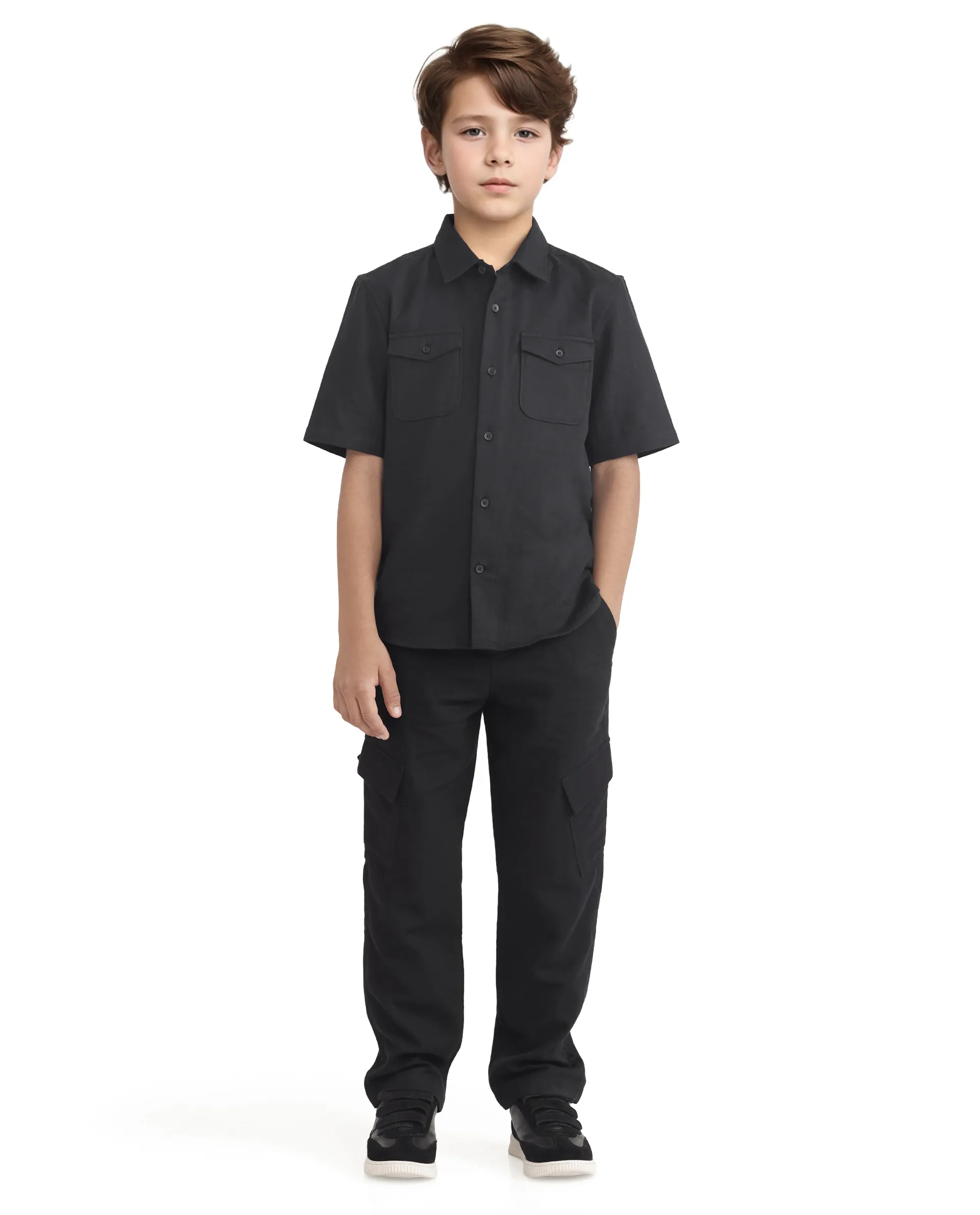 Rare Ones Kids Prest-K Black Cotton Short Sleeve Plain Regular Shirt - Image 2