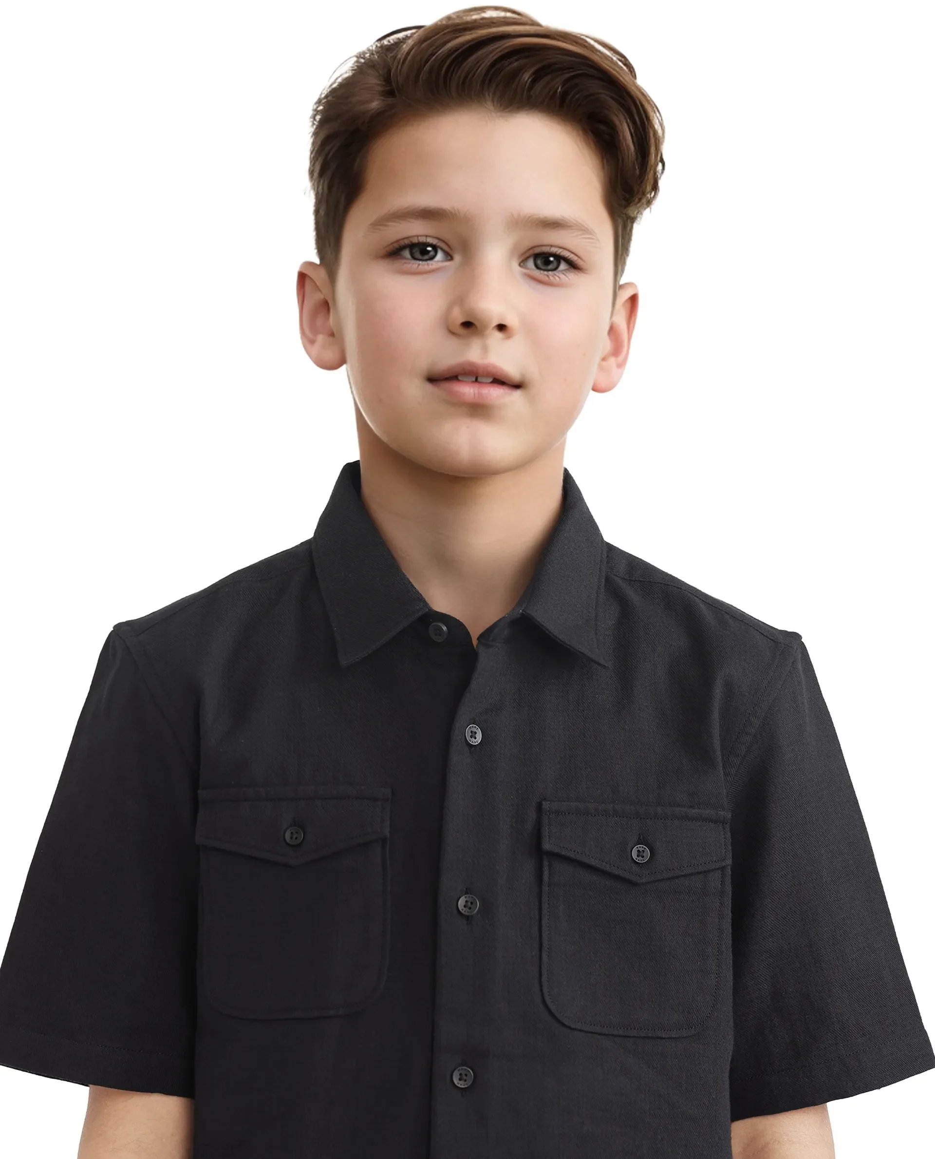 Rare Ones Kids Prest-K Black Cotton Short Sleeve Plain Regular Shirt - Image 3