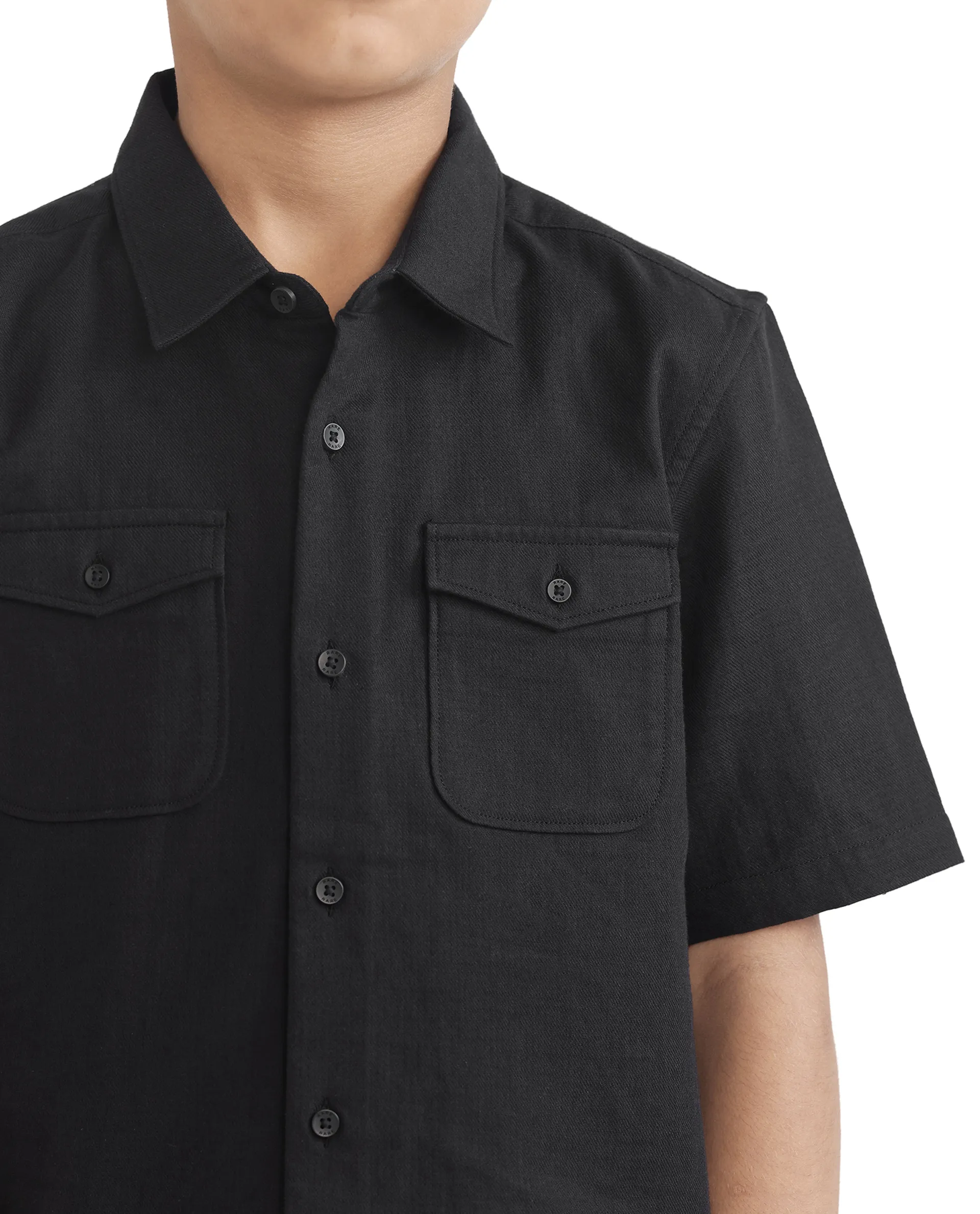 Rare Ones Kids Prest-K Black Cotton Short Sleeve Plain Regular Shirt - Image 4