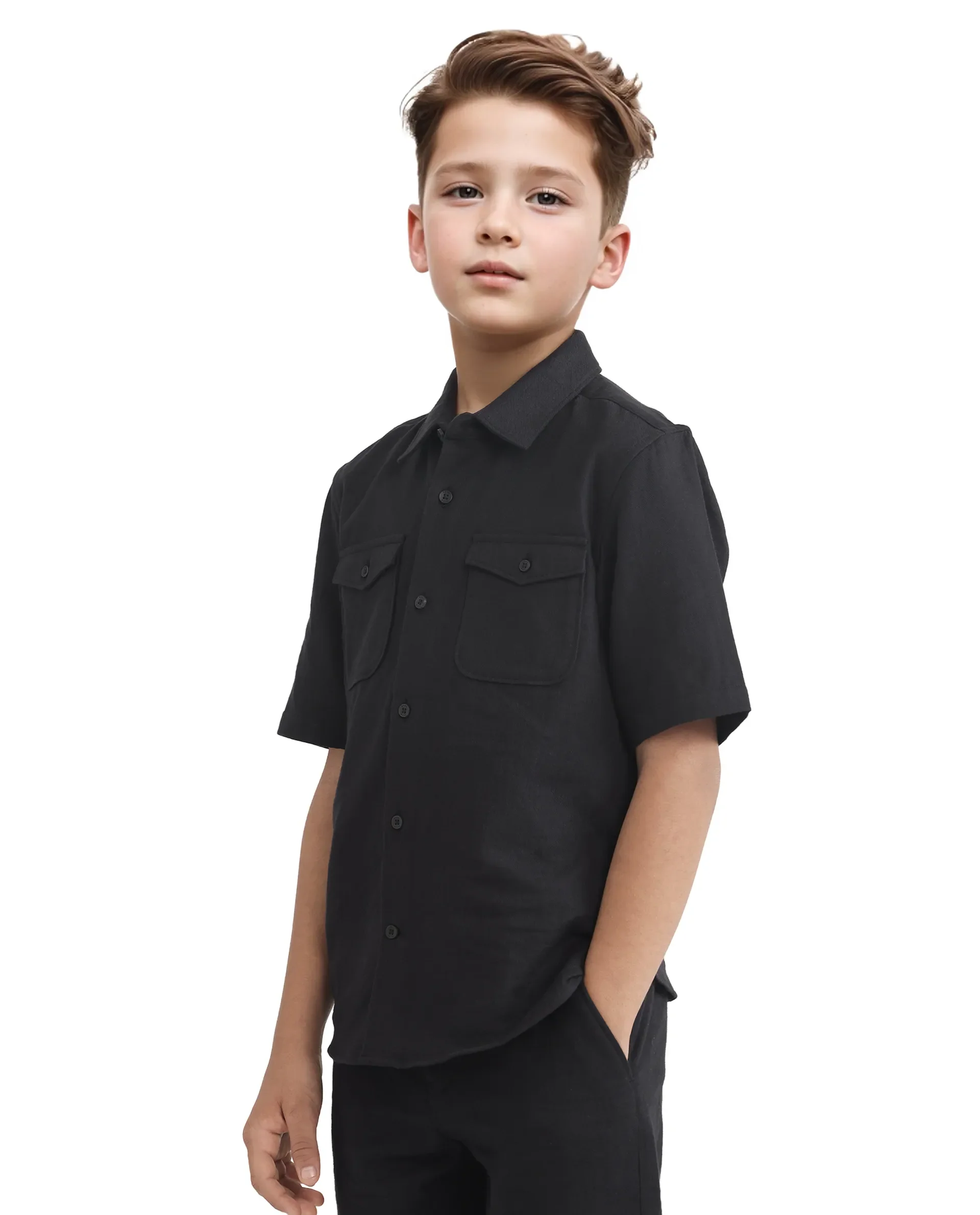 Rare Ones Kids Prest-K Black Cotton Short Sleeve Plain Regular Shirt - Image 6