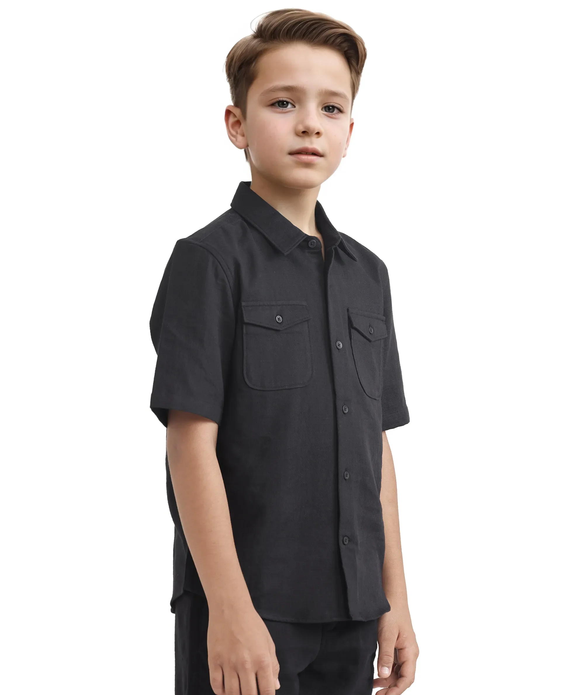 Rare Ones Kids Prest-K Black Cotton Short Sleeve Plain Regular Shirt - Image 7