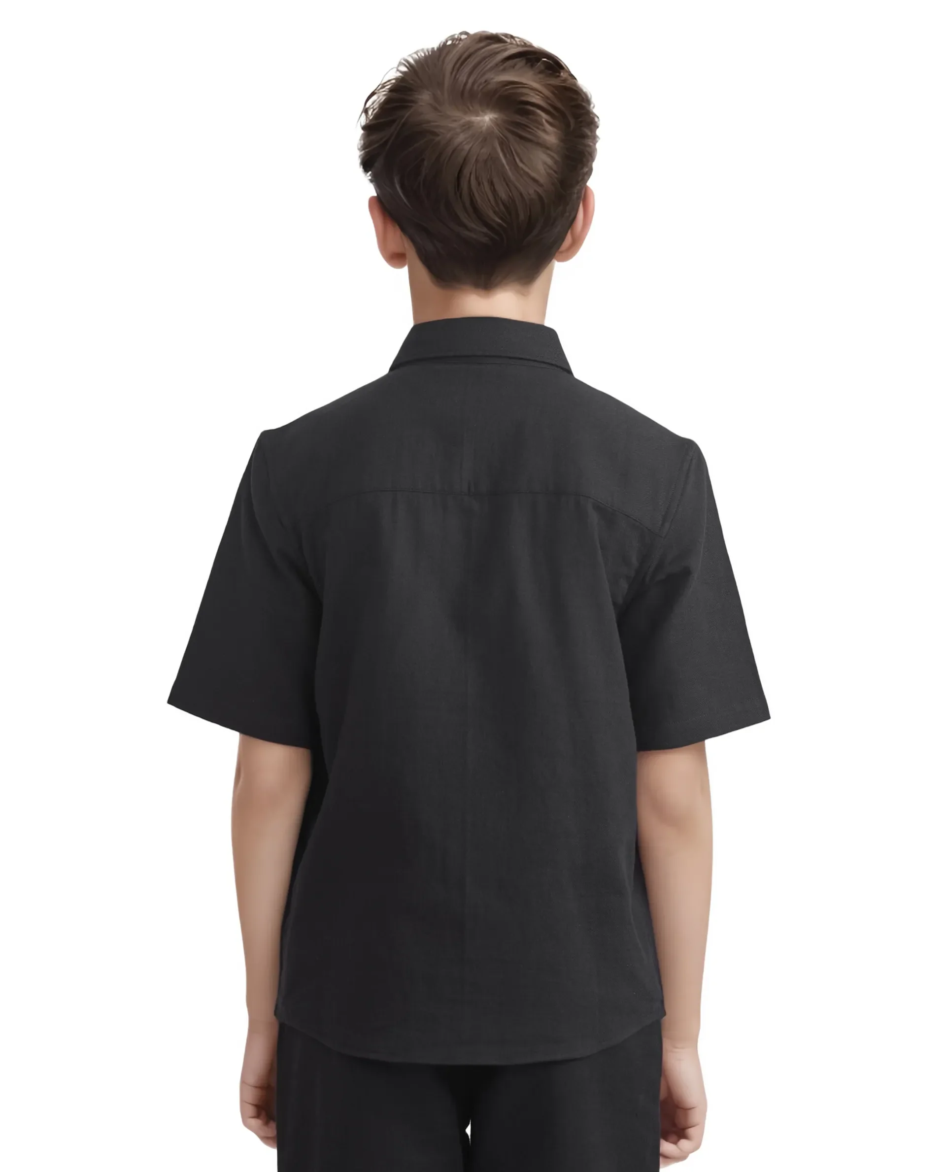 Rare Ones Kids Prest-K Black Cotton Short Sleeve Plain Regular Shirt - Image 8
